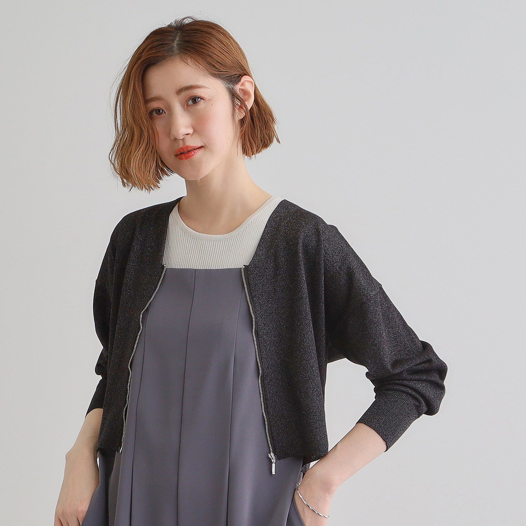 grove「【洗える】シアーニットジップカーディガン」|カーディガン|