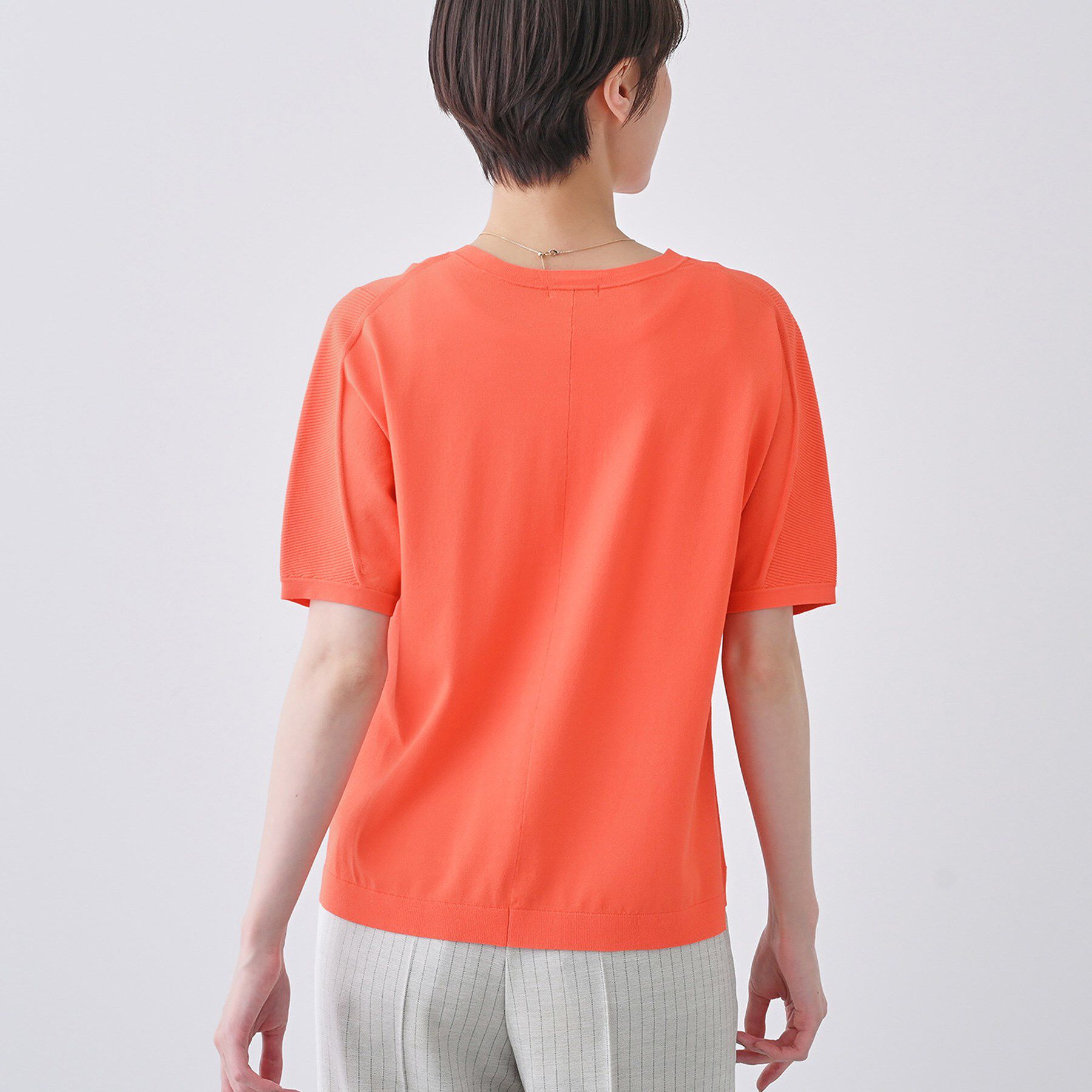 INDIVI「【洗える／清涼感】レーヨンストレッチ 安心丈の半袖ニット」|ニット・セーター|