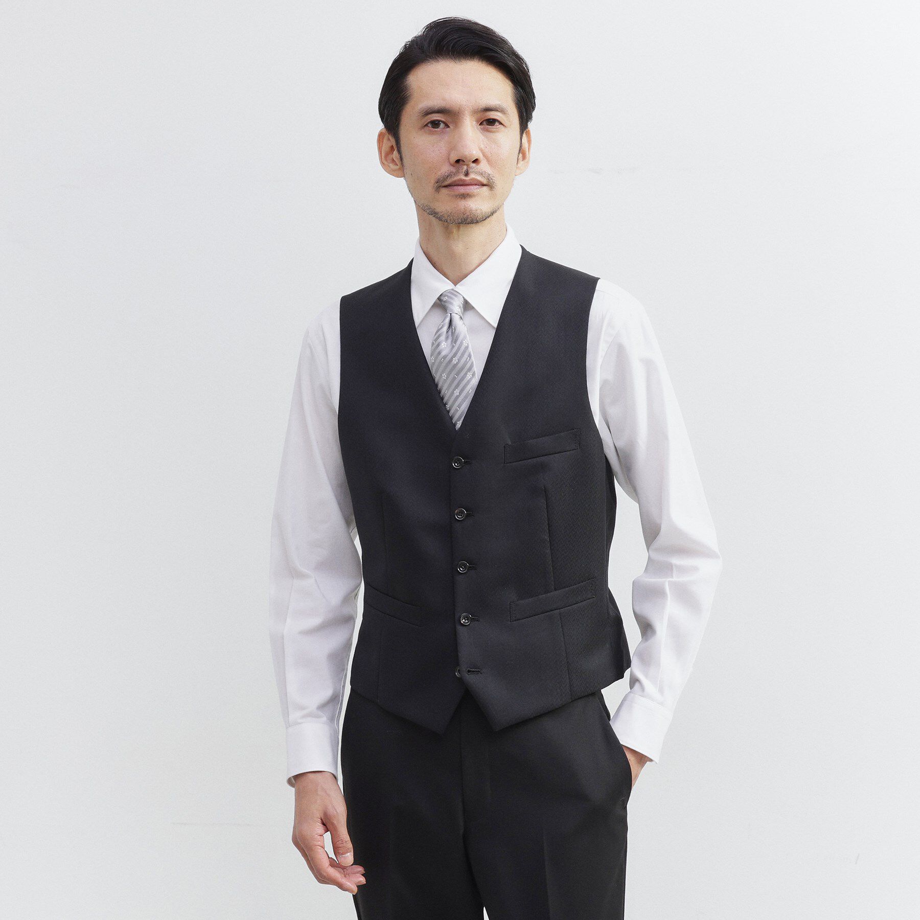 TAKEO KIKUCHI「【Made in JAPAN】矢絣（やがすり）ベスト／ スリーピース対応」|スーツ|ブラック(819)