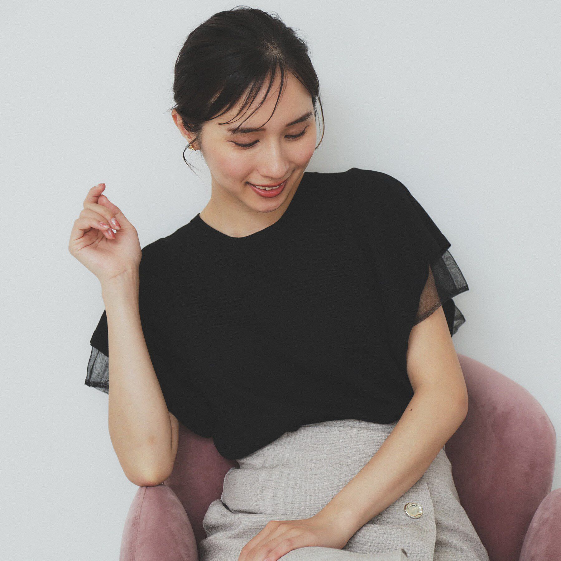 index「ダブルフレアスリーブニット【洗濯機洗い可/抗ピル/UVケア】」|ニット・セーター|ブラック(019)