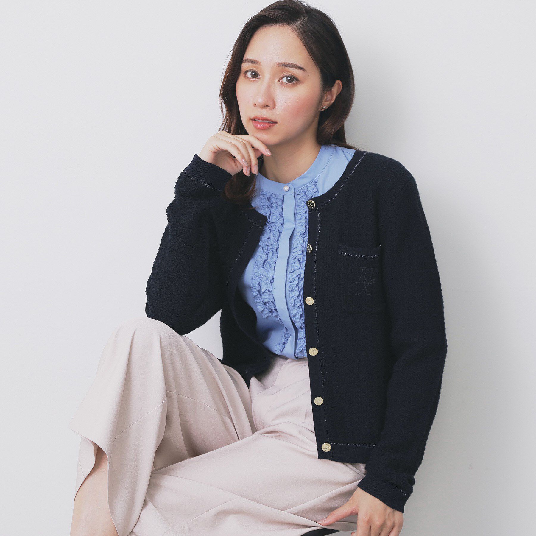 index「ロゴ刺繍クルーカーディガン【洗濯機洗い可】」|カーディガン|ネイビー(094)