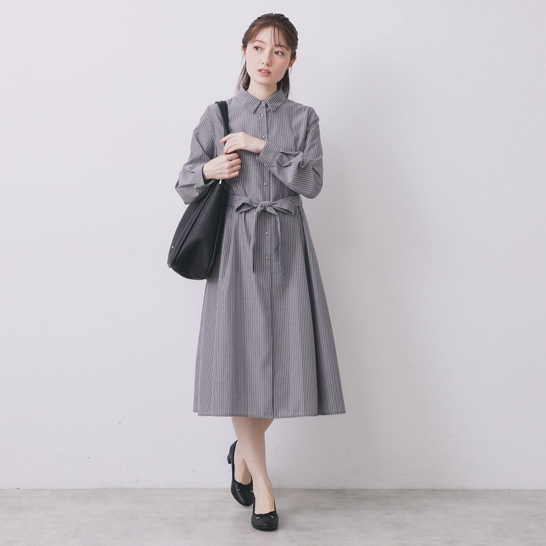 index「ラメストライプシャツワンピース【洗濯機OK/イージーアイロン】」|ワンピース|