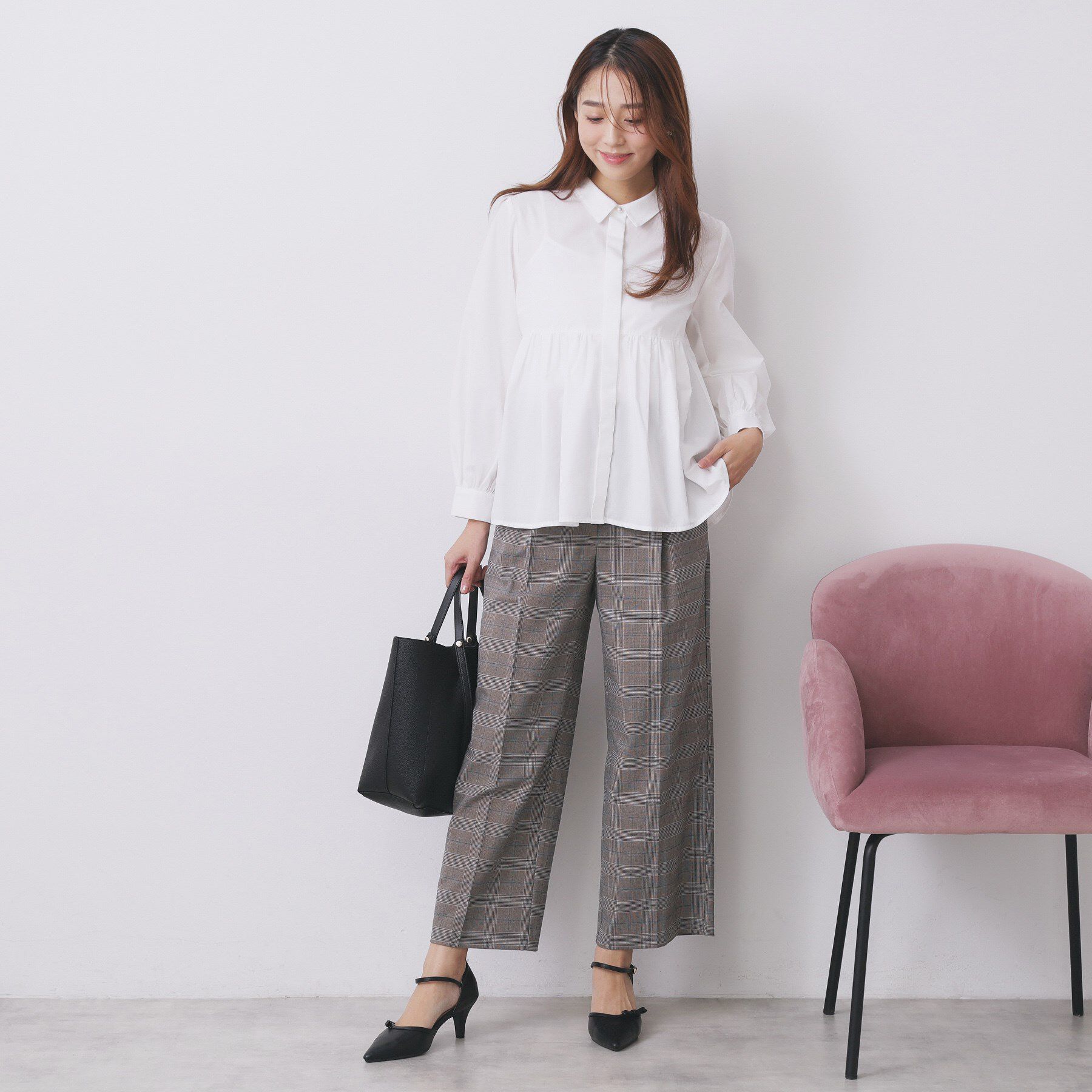 index「ラメストライプ衿付きペプラムブラウス【洗濯機OK/イージーアイロン/防シワ】《6col》」|シャツ・ブラウス|