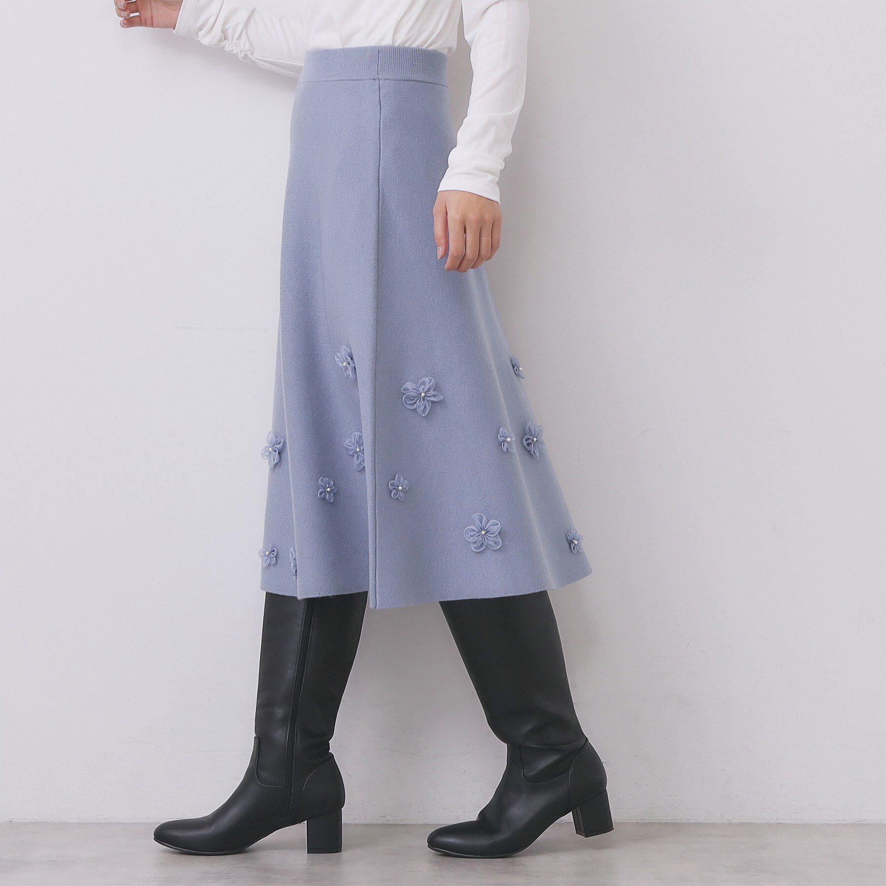index「フラワーモチーフニットフレアスカート【洗える】」|スカート|