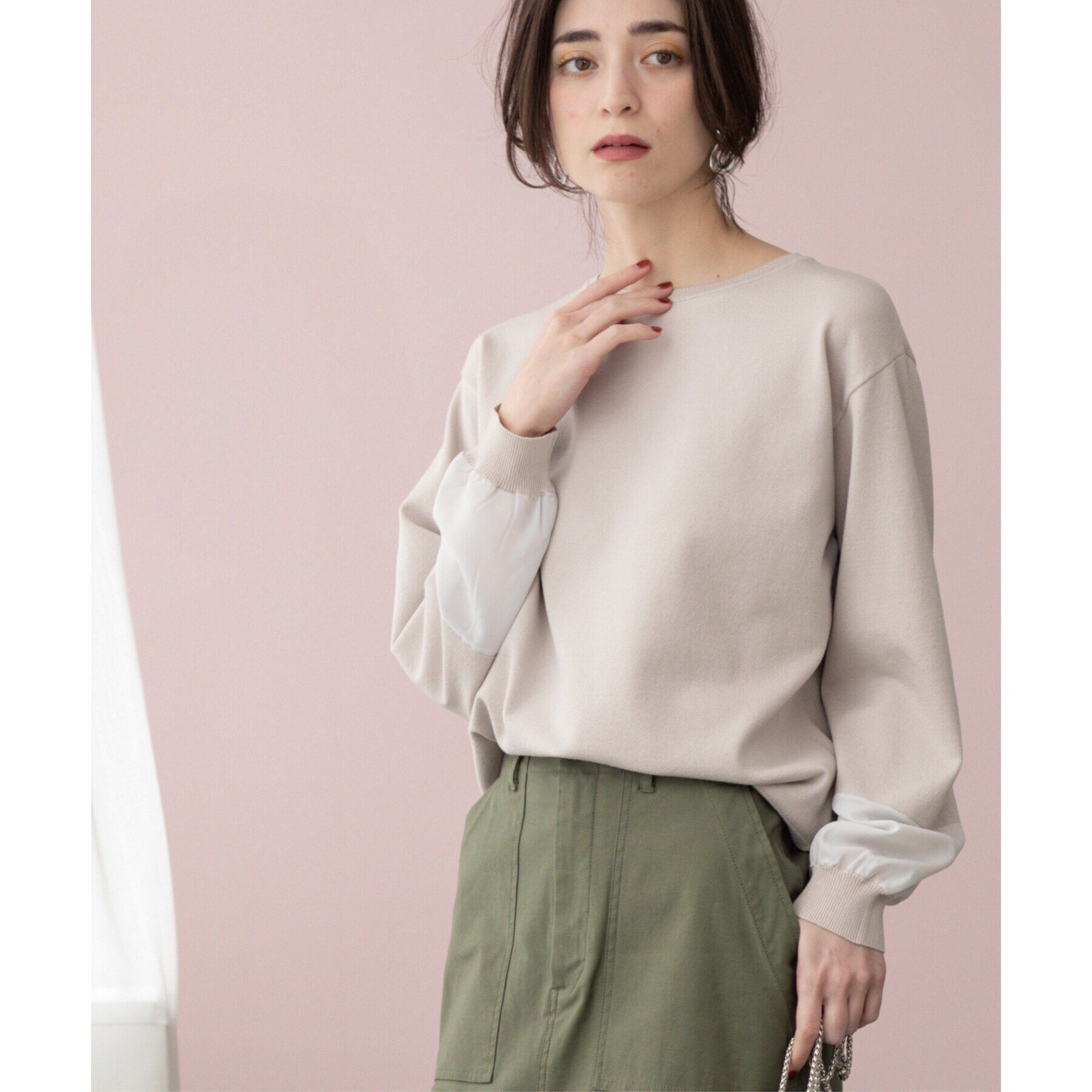 OPAQUE.CLIP「ジョーゼット切替スリーブニット【洗濯機洗い可】」|ニット・セーター|
