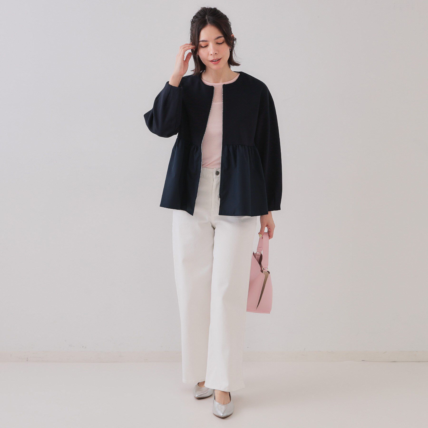 OPAQUE.CLIP「ペプラムドッキングZIPカーディガン【洗濯機洗い可】」|カーディガン|