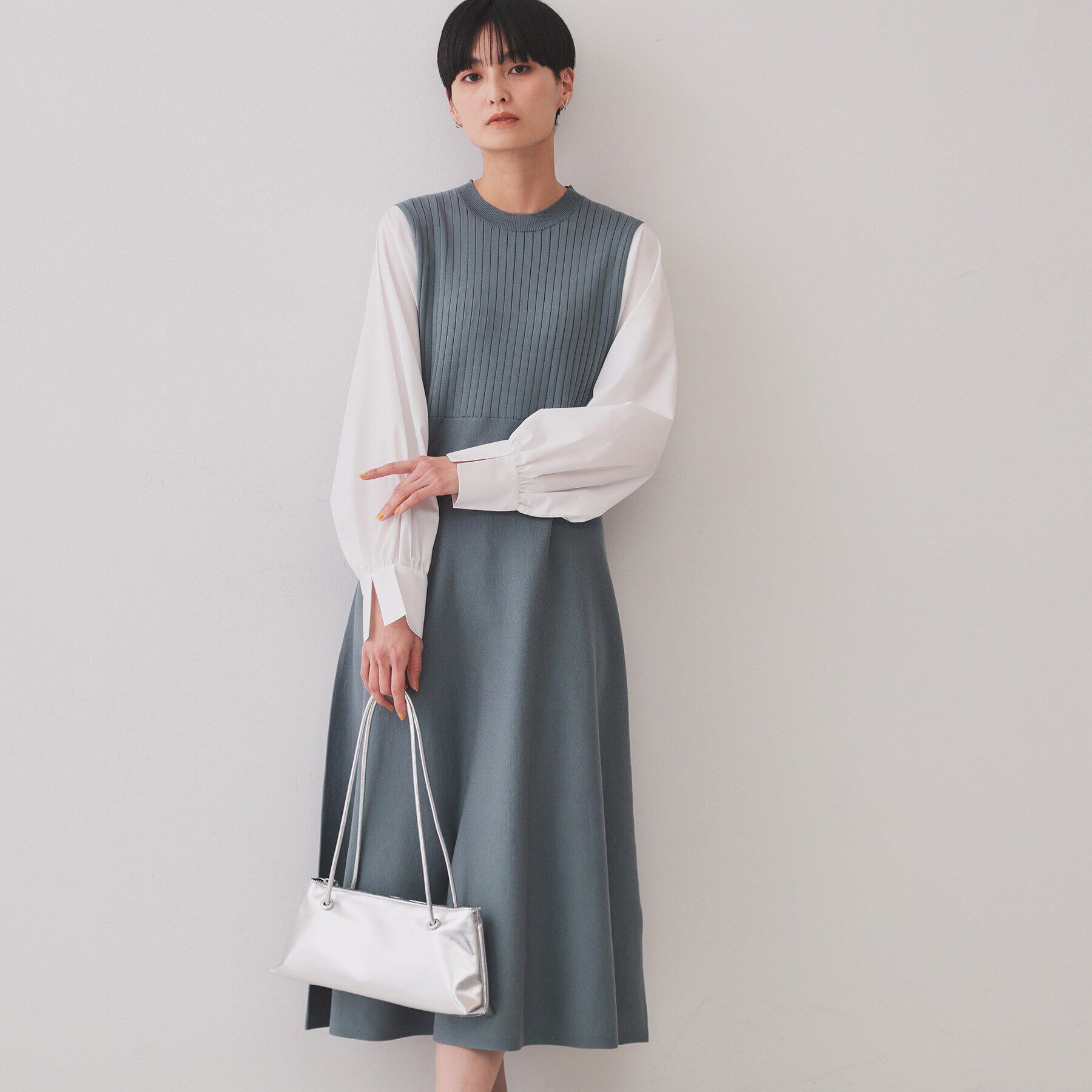 OPAQUE.CLIP「フハクスリーブドッキングニットワンピース【洗濯機洗い可/抗ピル】」|ワンピース|グレー(512)