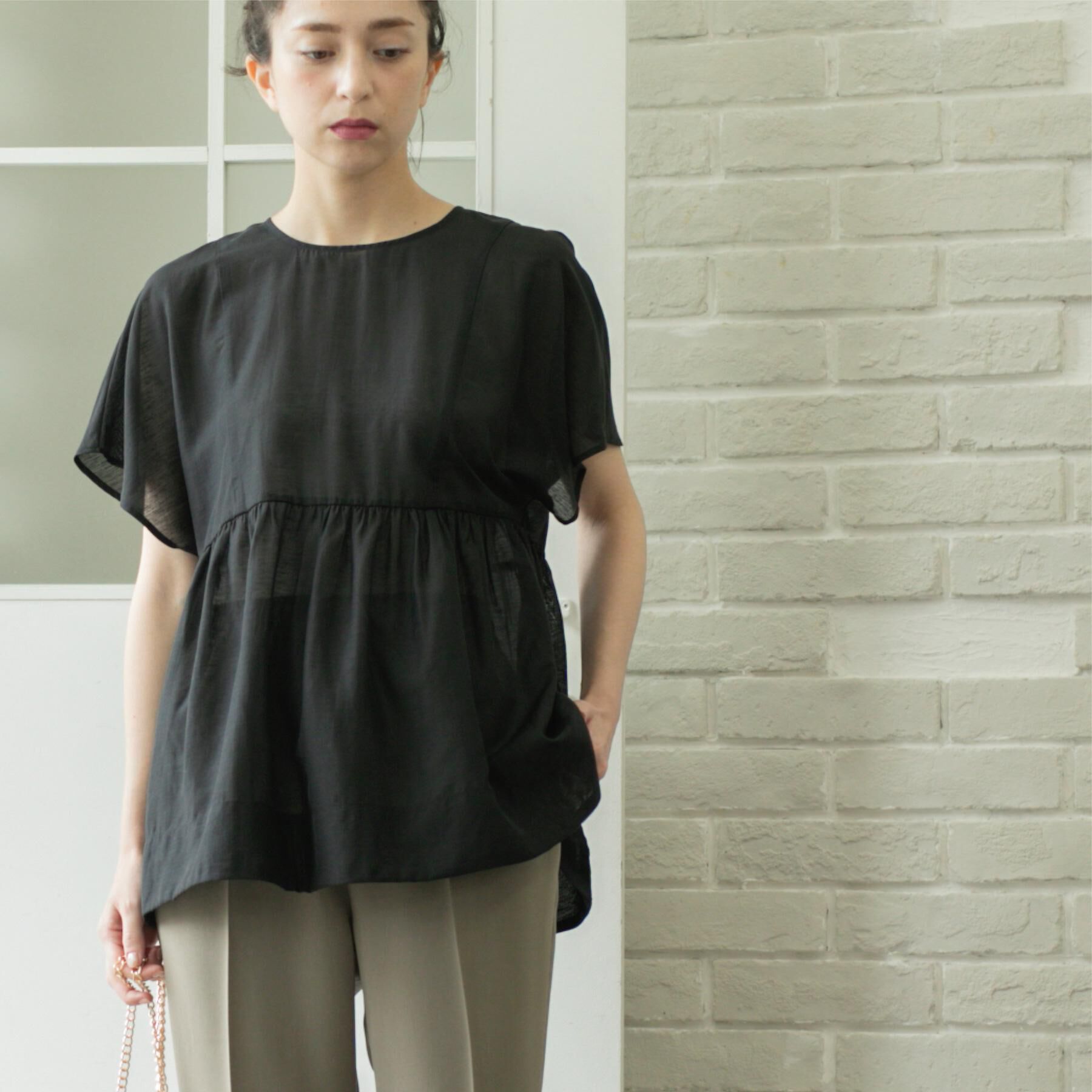 OPAQUE.CLIP「麻混シアーペプラムブラウス【洗濯機洗い可】」|シャツ・ブラウス|