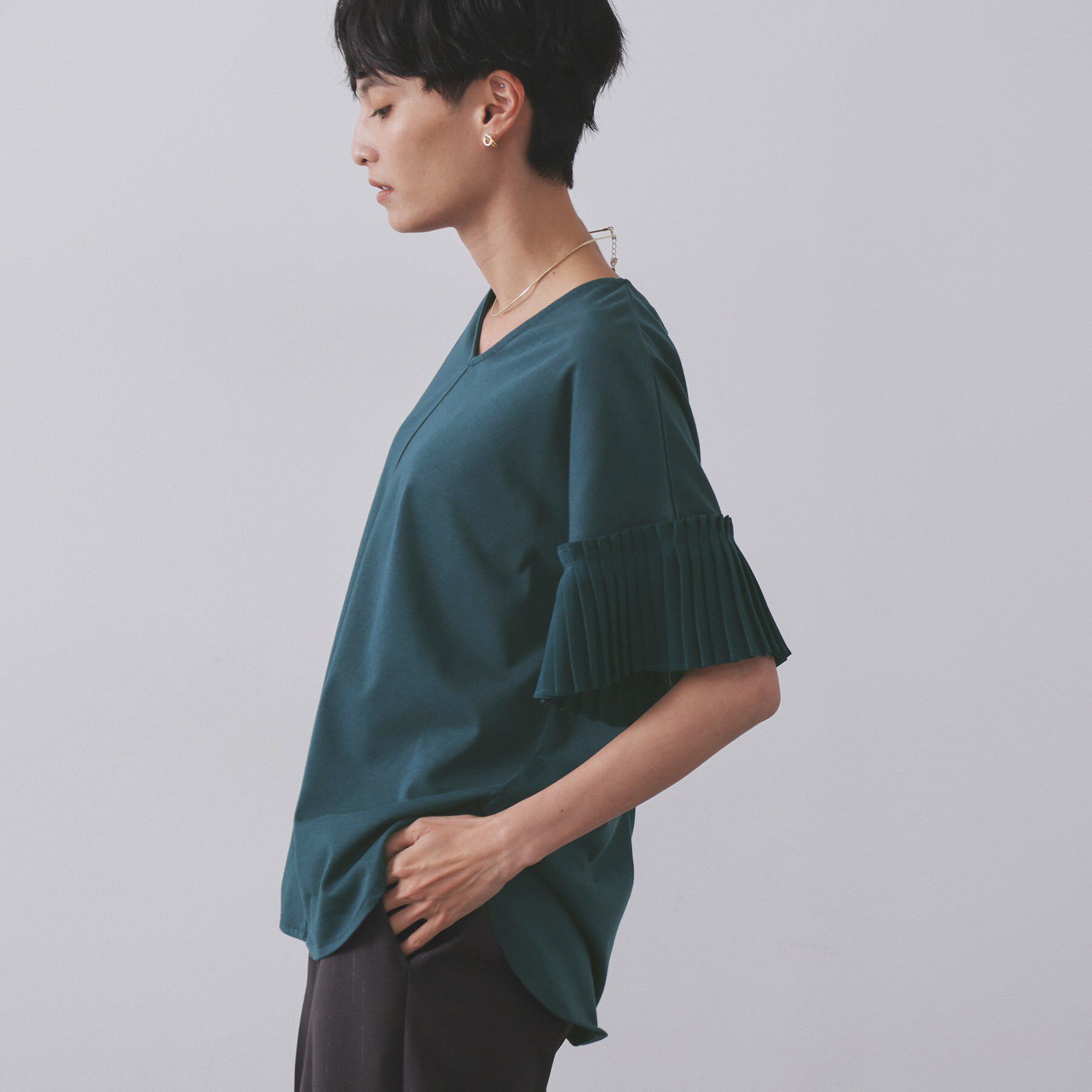 OPAQUE.CLIP「プリーツスリーブドッキングトップス【洗濯機洗い可】」|Tシャツ・カットソー|