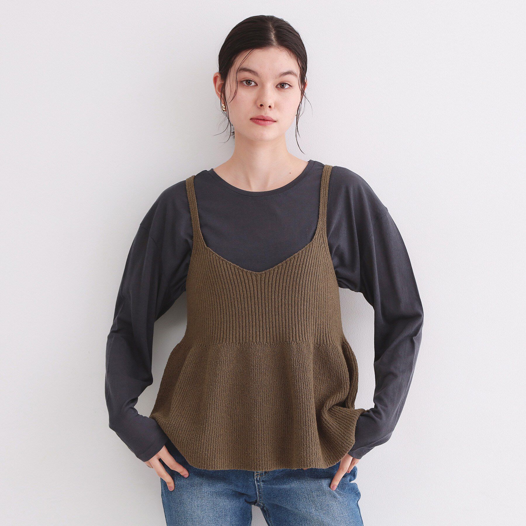 OPAQUE.CLIP「ニットペプラムキャミソール【洗濯機OK】」|キャミソール|