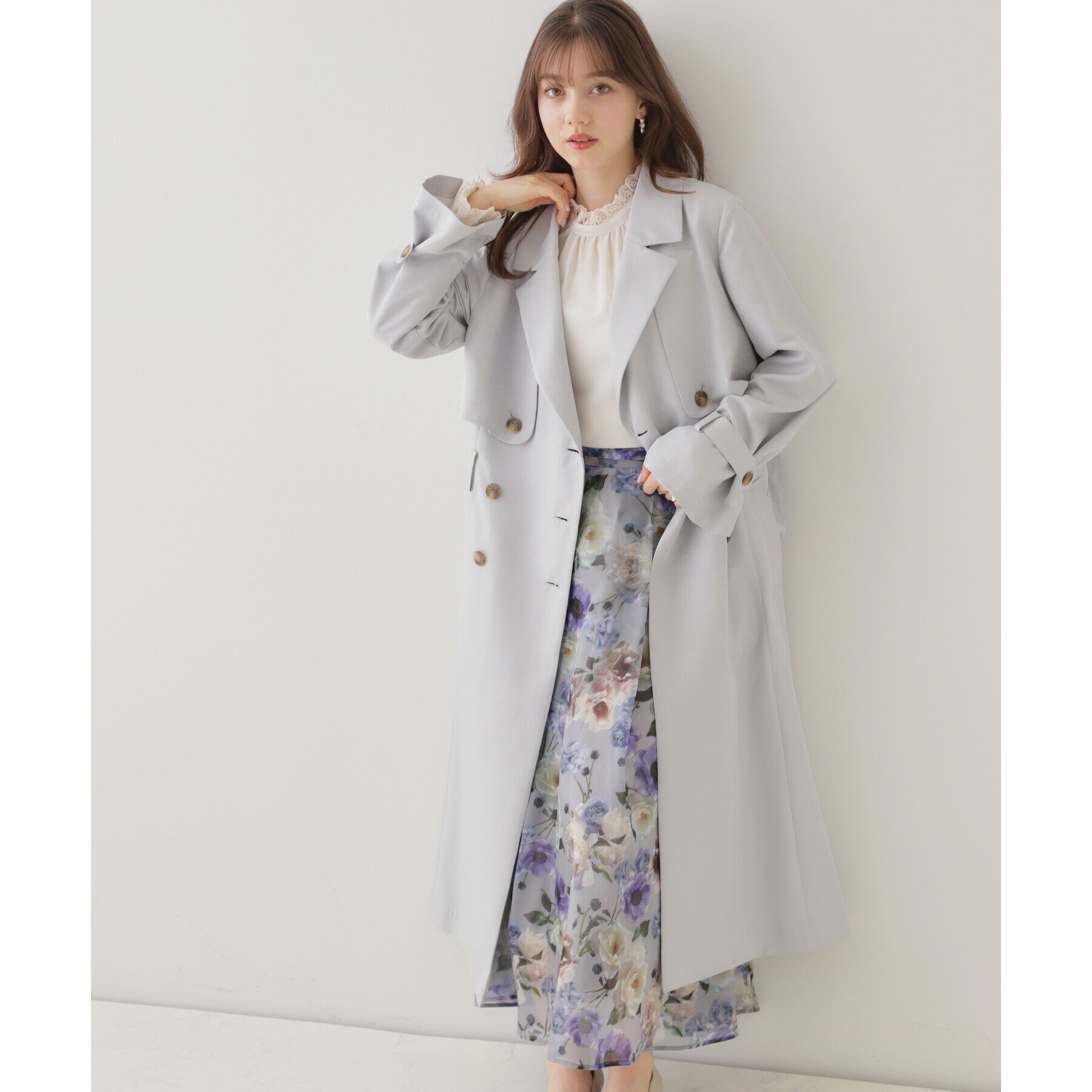 Couture broach「【撥水・通勤・大人可愛い】ロングトレンチ」|トレンチコート|サックスブルー(09