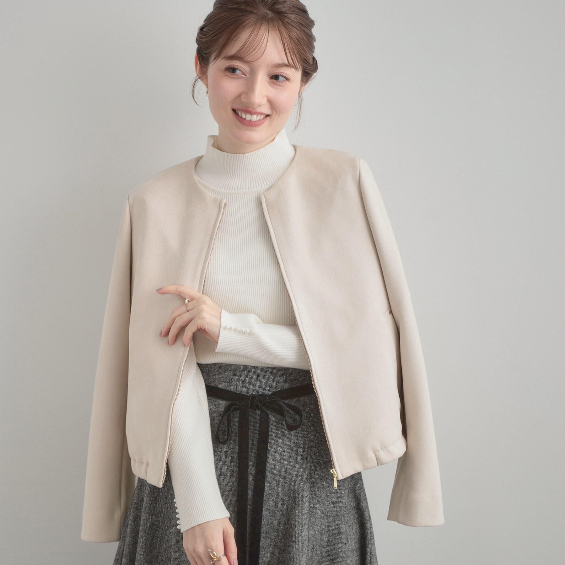 Couture broach「【通勤・大人上品】スエード調ダンボール ノーカラージャケット」|ブルゾン・スタジャン|