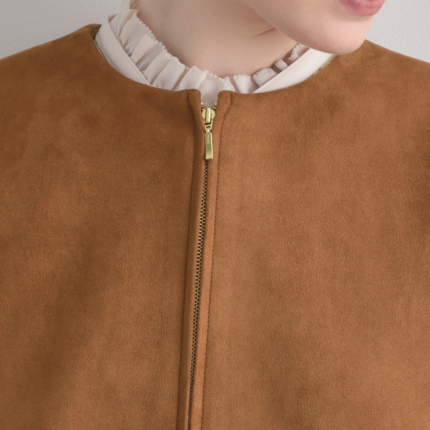 Couture broach「【通勤・大人上品】スエード調ダンボール ノーカラージャケット」|ブルゾン・スタジャン|