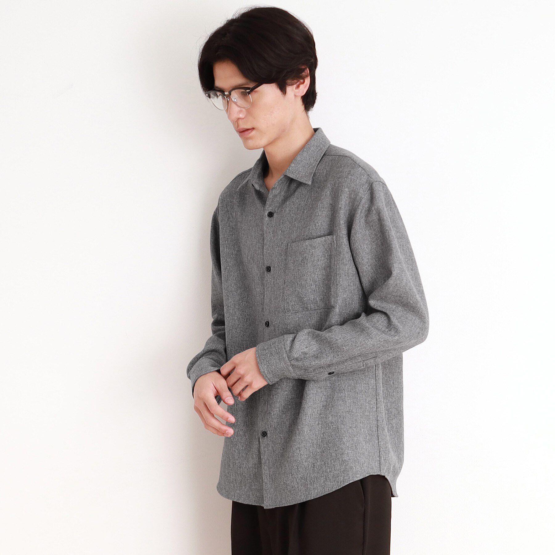 THE SHOP TK「ウールライクへリンボンシャツ リラックスシルエット」|シャツ・ブラウス|