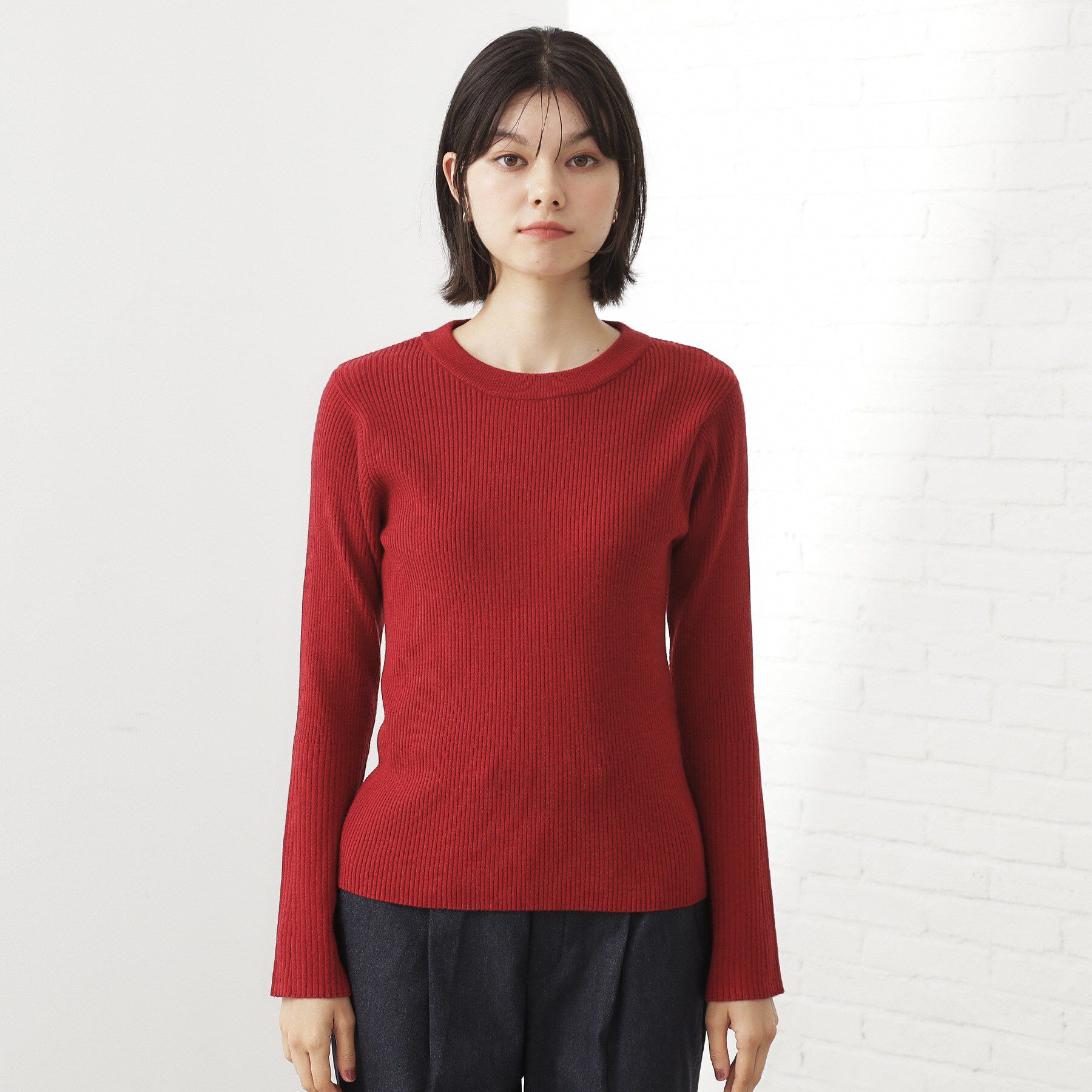 THE SHOP TK「【品よく魅せる】フレアスリーブ リブニット/毛玉になりにくい/静電気防止/洗濯機OK」|ニット・セーター|