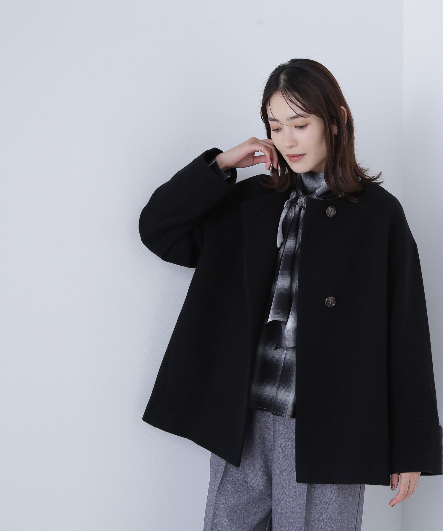  「毎日に&ldquo;ちょうどいい&rdquo;カシミヤ混コート」|ブルゾン・スタジャン|ブラック