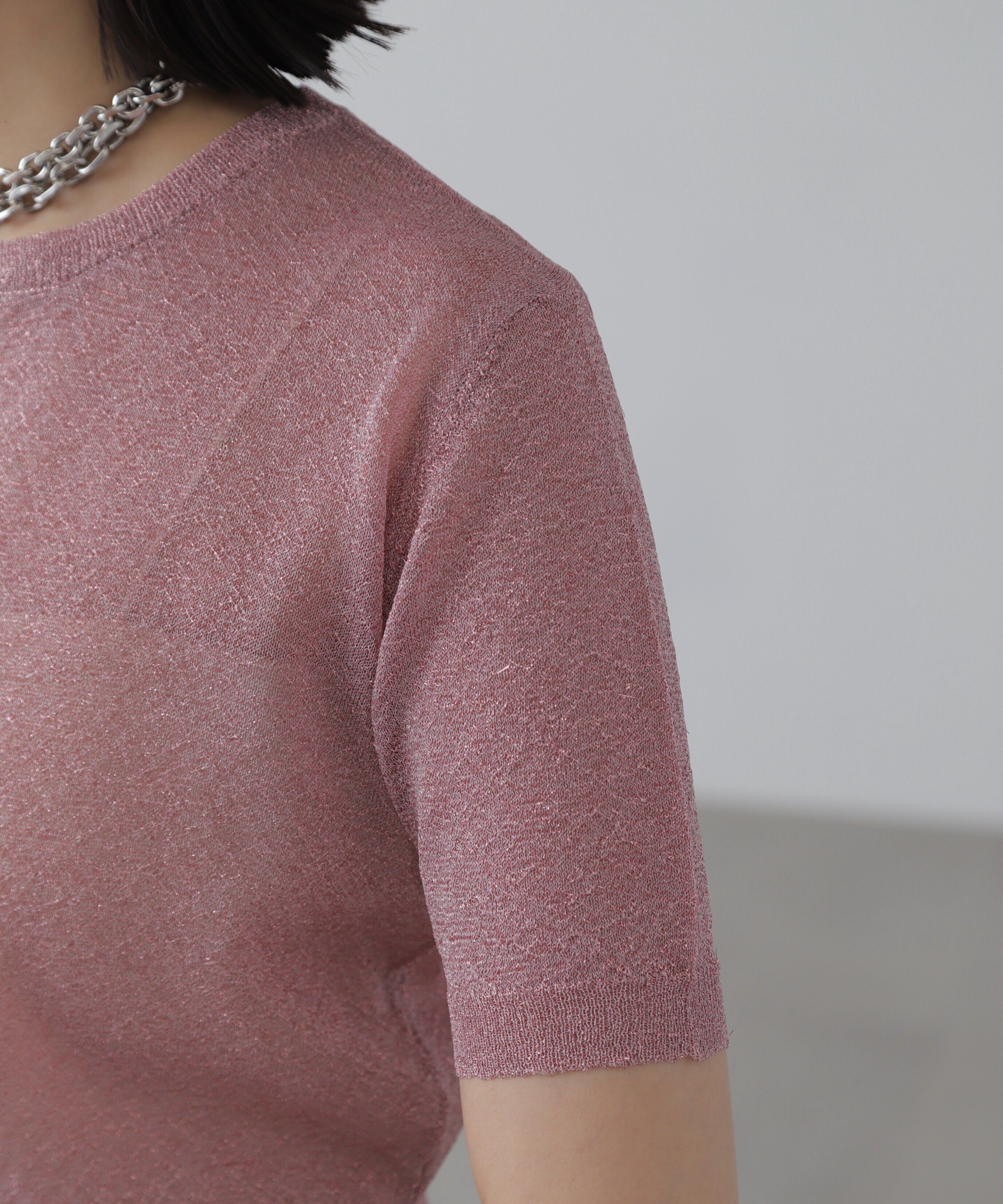  「コンパクトラメシアー半袖ニット」|ニット・セーター|