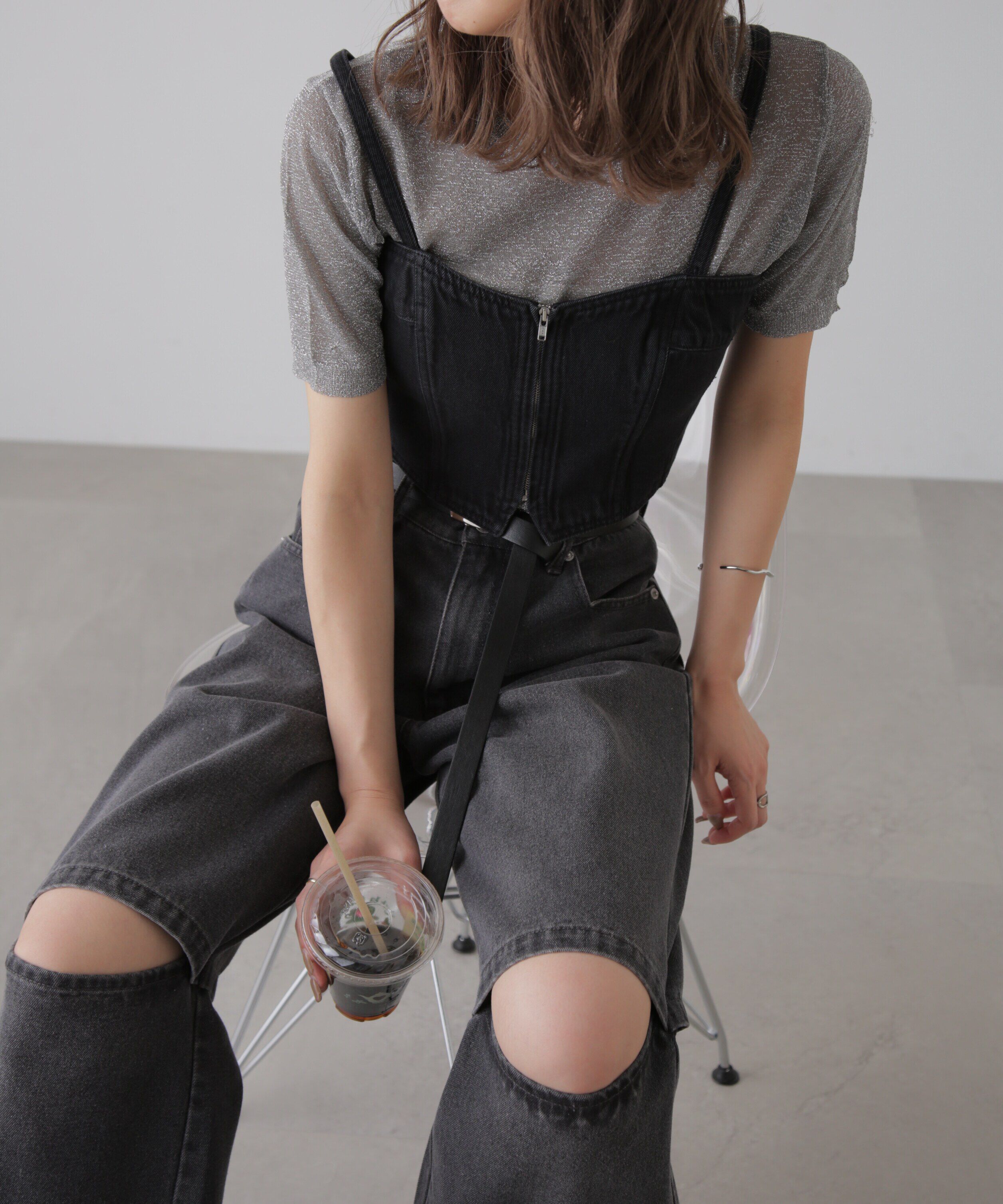  「コンパクトラメシアー半袖ニット」|ニット・セーター|