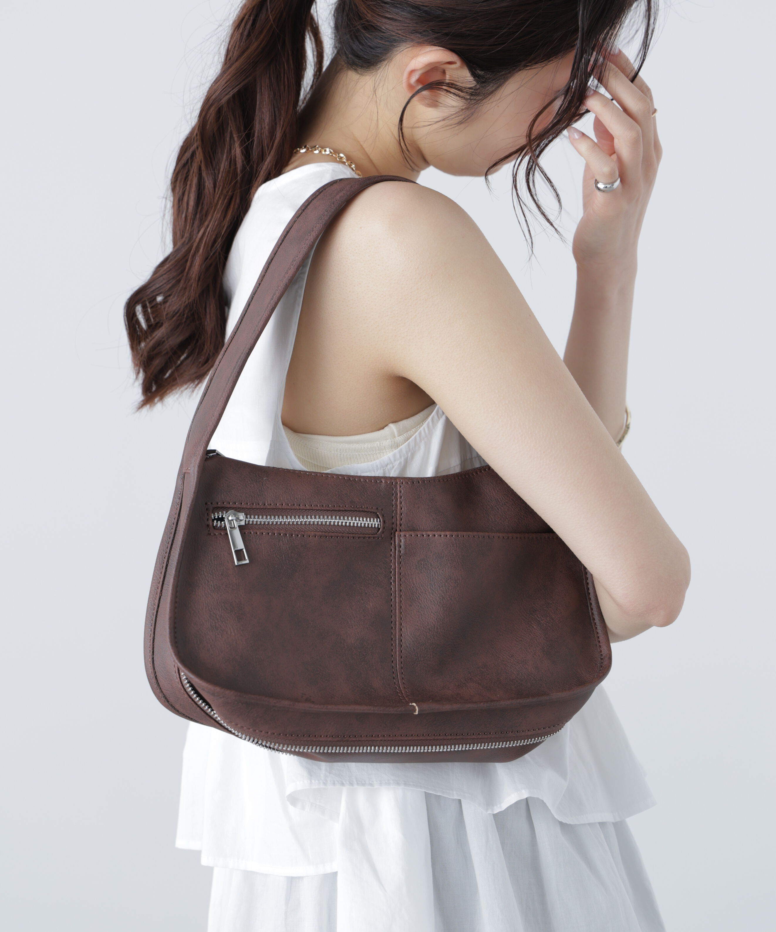  「ワンハンドルZIPバッグ」|その他|ブラウン