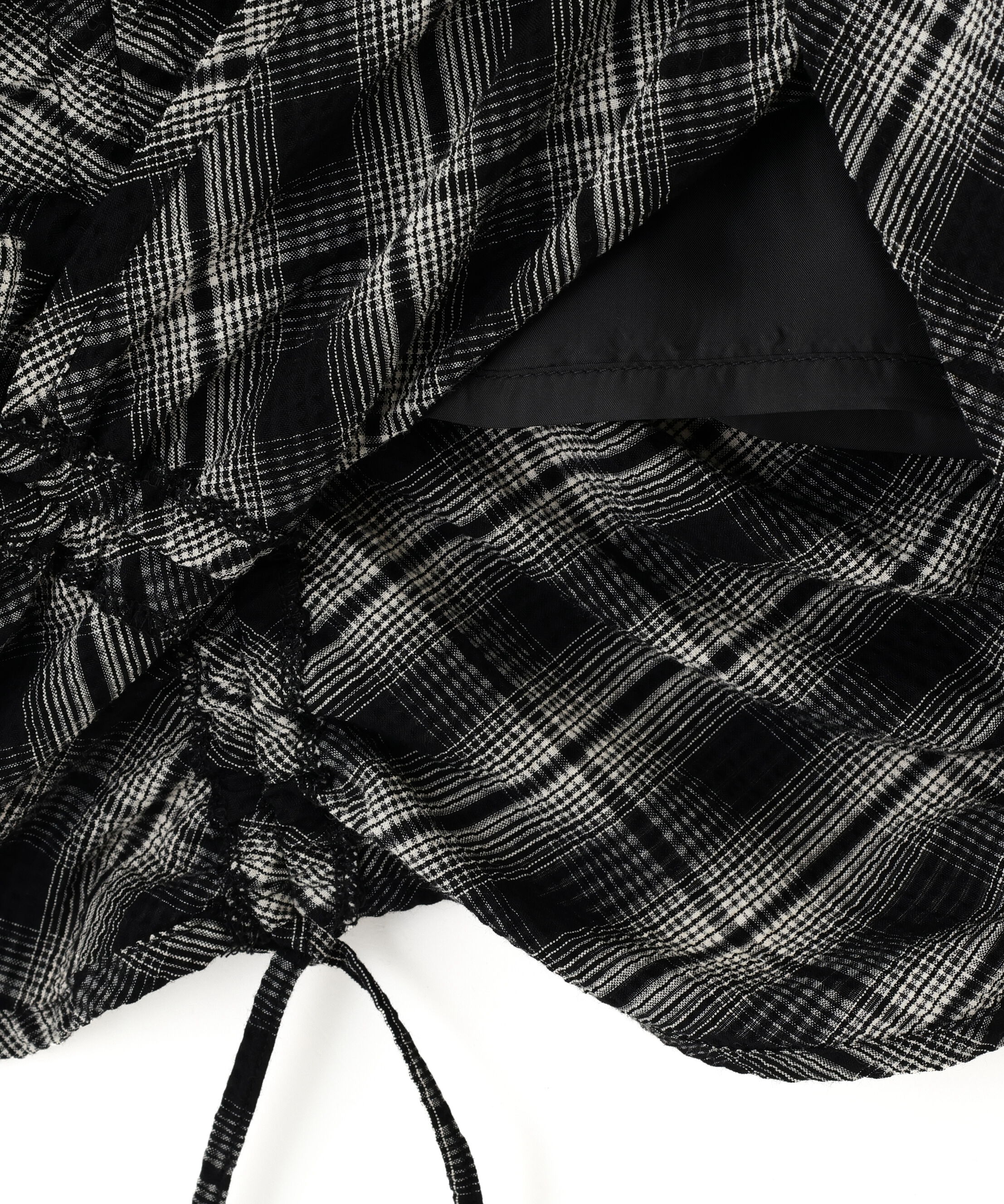  「シャーリングドロストリボンチェックミニワンピース」|ワンピース|