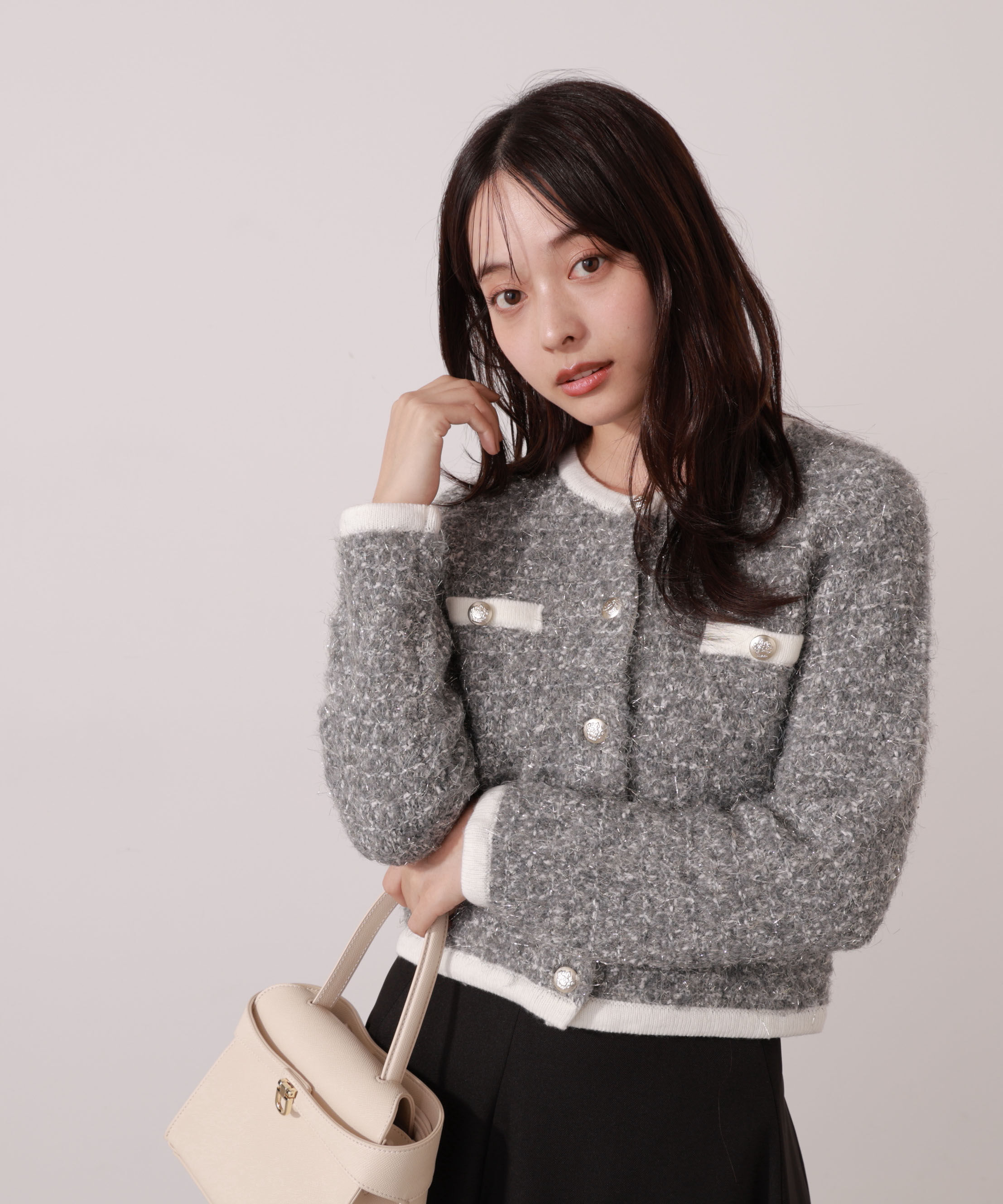 PROPORTION BODY DRESSING「ファンシーツイード風ニットカーディガン 25AW」|カーディガン|