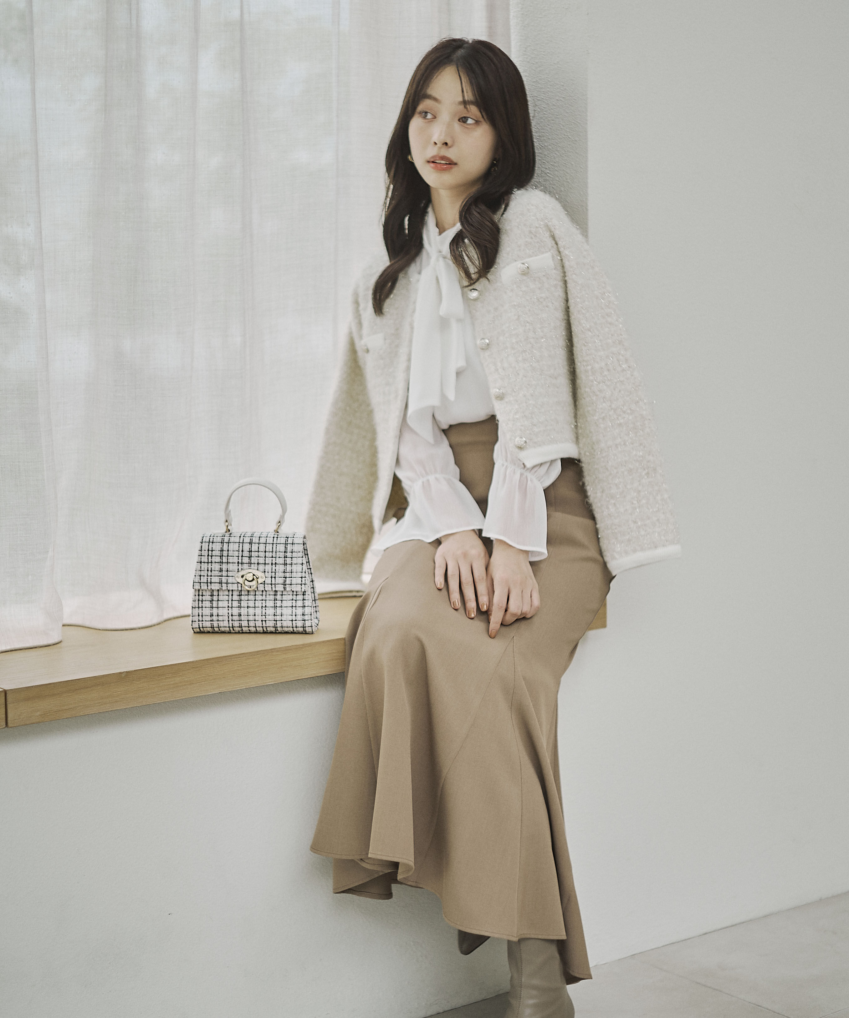 PROPORTION BODY DRESSING「ファンシーツイード風ニットカーディガン 25AW」|カーディガン|アイボリー2