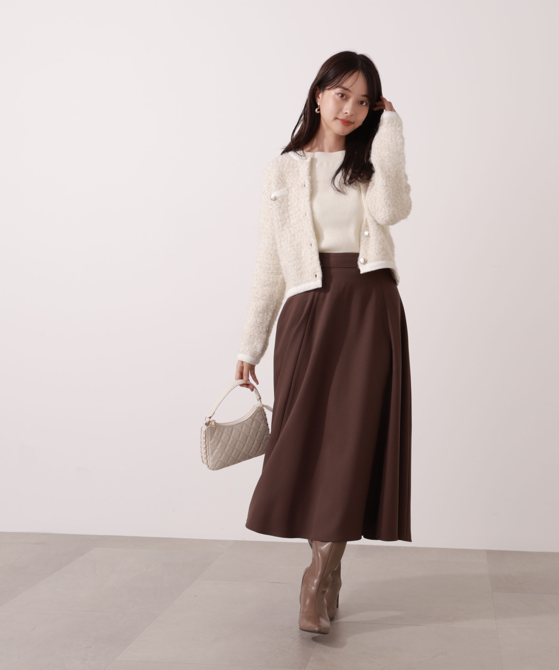 PROPORTION BODY DRESSING「ファンシーツイード風ニットカーディガン 25AW」|カーディガン|