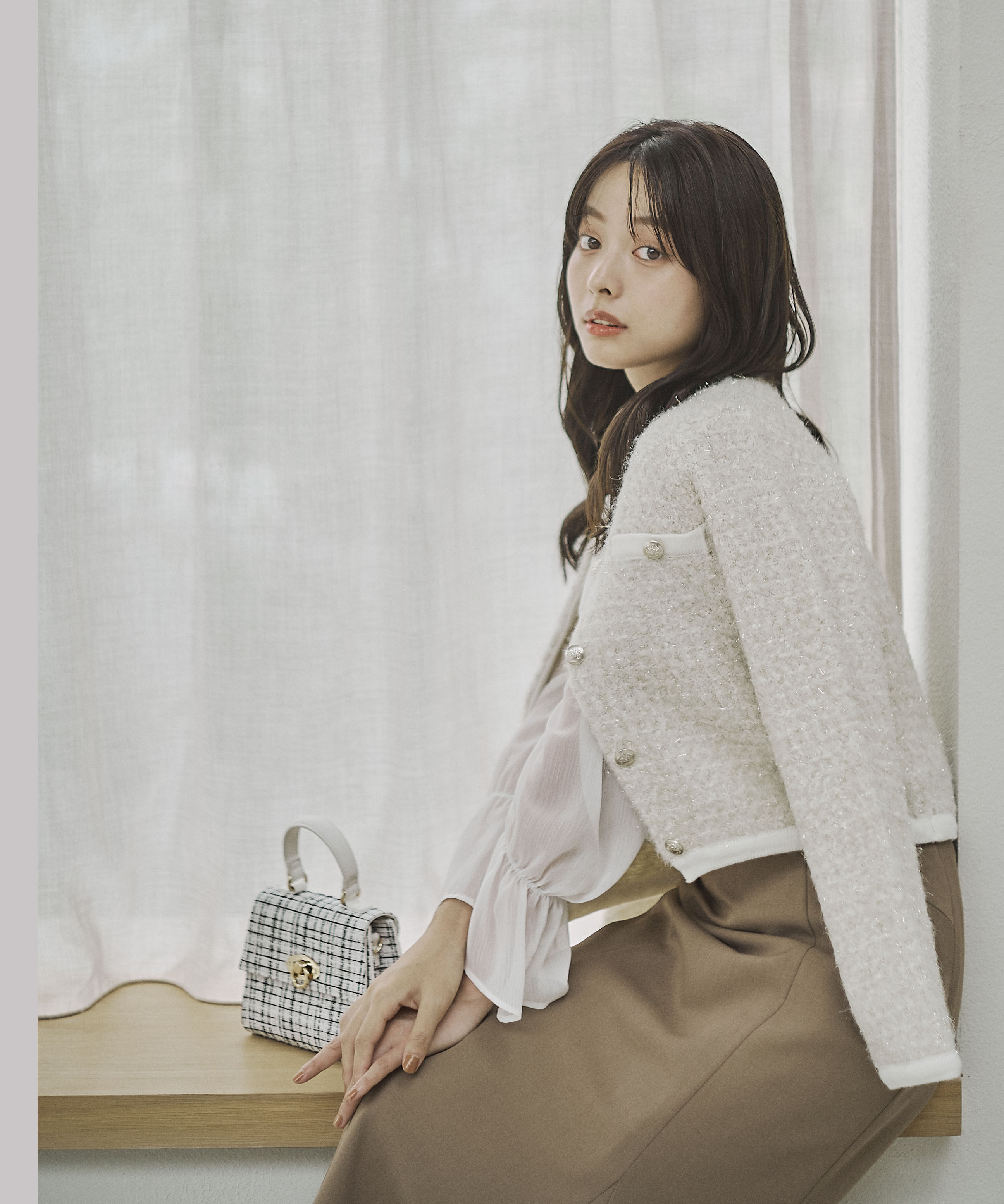 PROPORTION BODY DRESSING「ファンシーツイード風ニットカーディガン 25AW」|カーディガン|