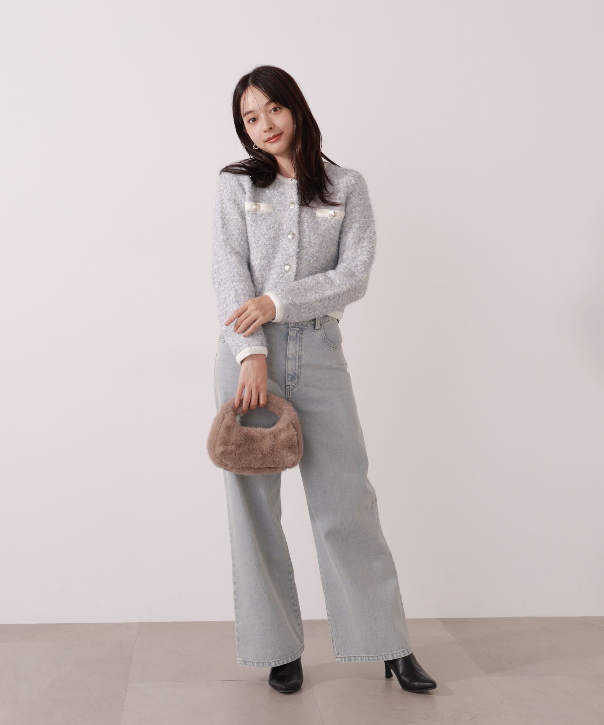 PROPORTION BODY DRESSING「ファンシーツイード風ニットカーディガン 25AW」|カーディガン|