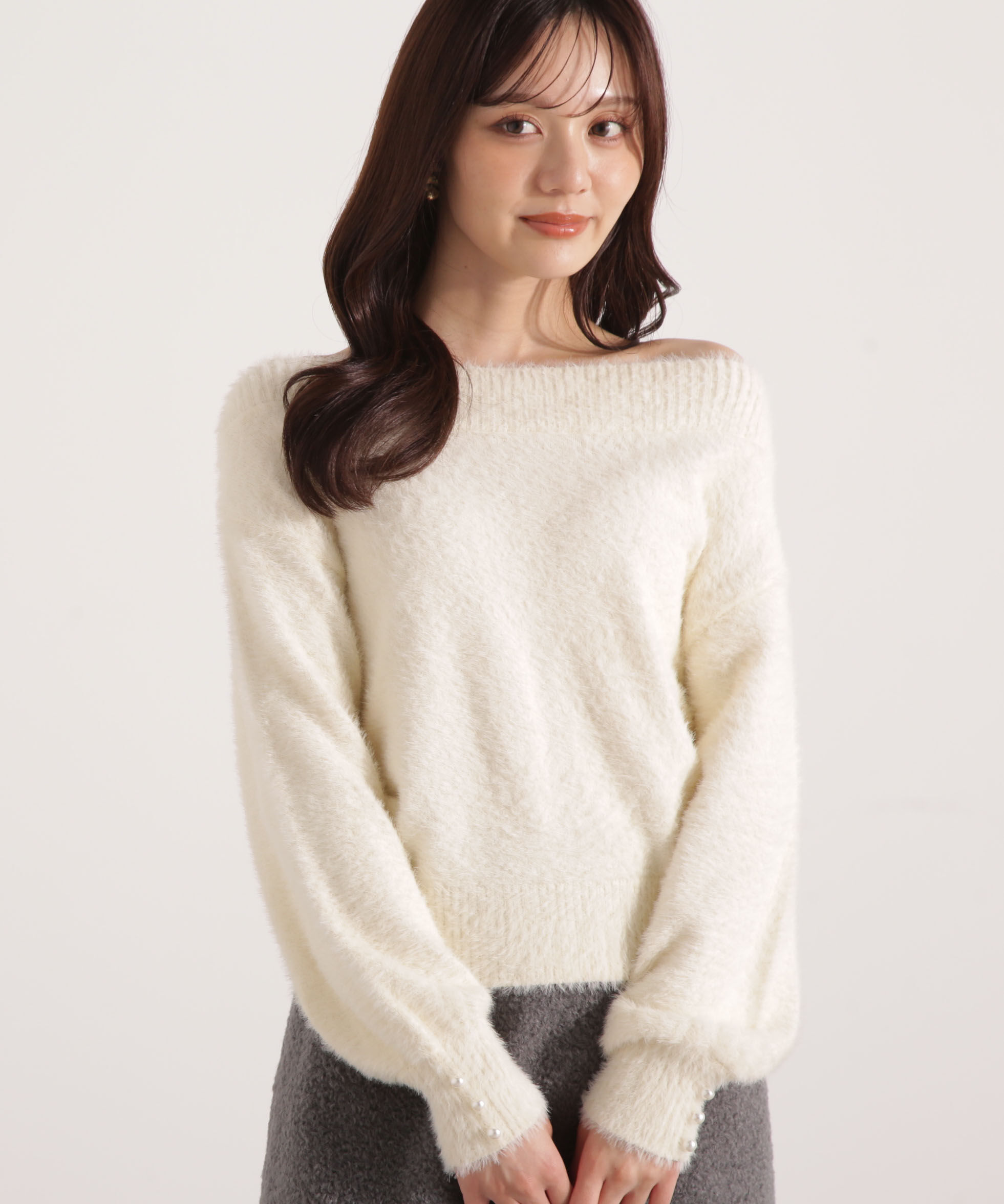 PROPORTION BODY DRESSING「ミニシャギーオフショルニット 25AW」|ニット・セーター|エクリュ1