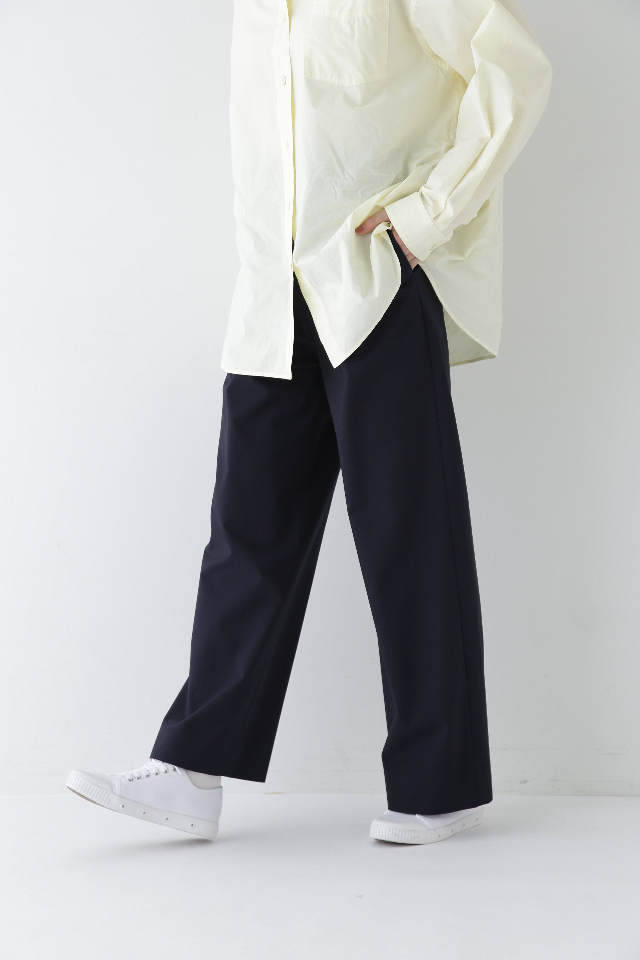  「◆Ｐレーヨン麻ポプリンマーベルトセミワイドパンツ」|その他|ネイビー