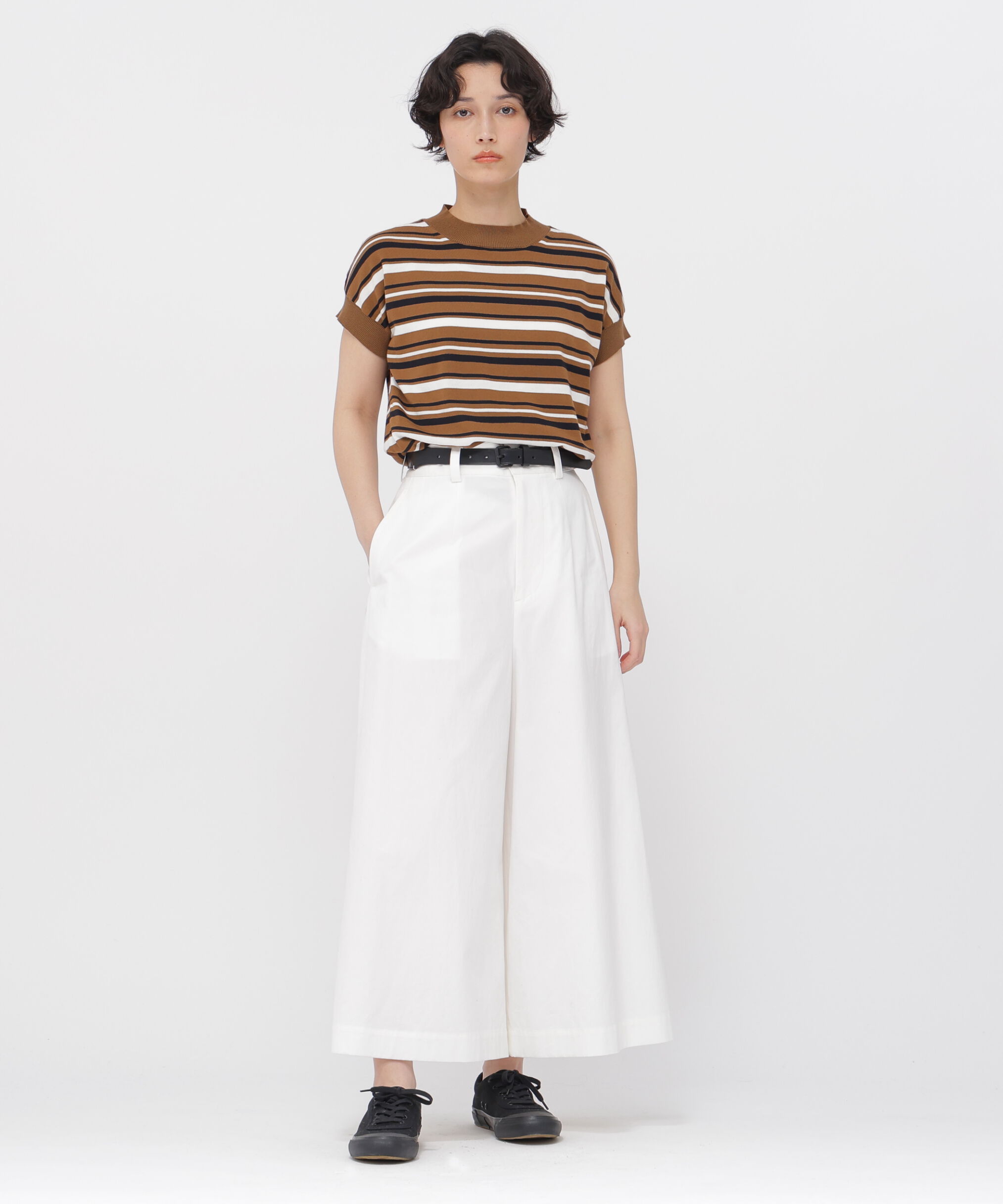  「STIFF COTTON TWILL TROUSERS」|キュロット|WHITE