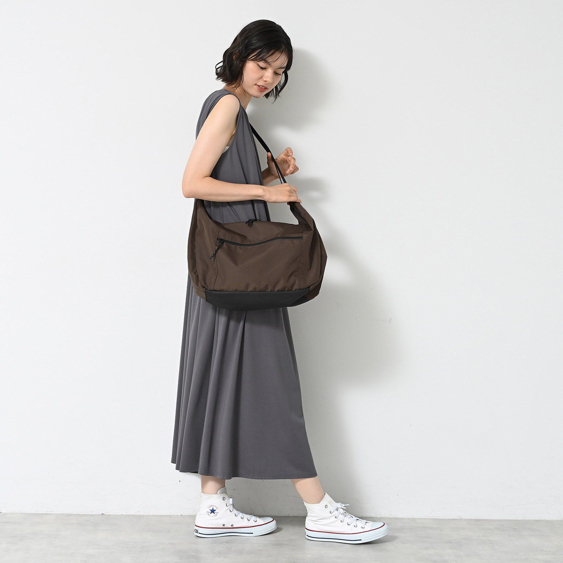 Dessin「【ユニセックス/A4収納可/多ポケット】リップストップハーフムーンショルダーバッグ」|ショルダー・メッセンジャー|