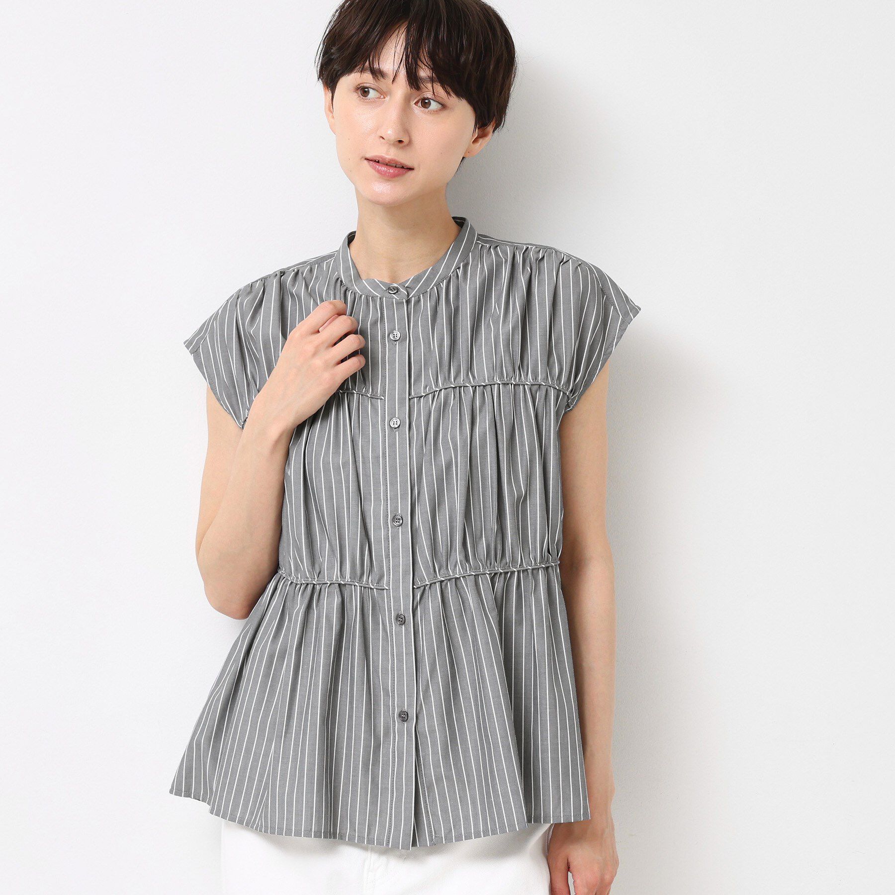 Dessin「【洗える】ストライプ柄ギャザーブラウス」|シャツ・ブラウス|