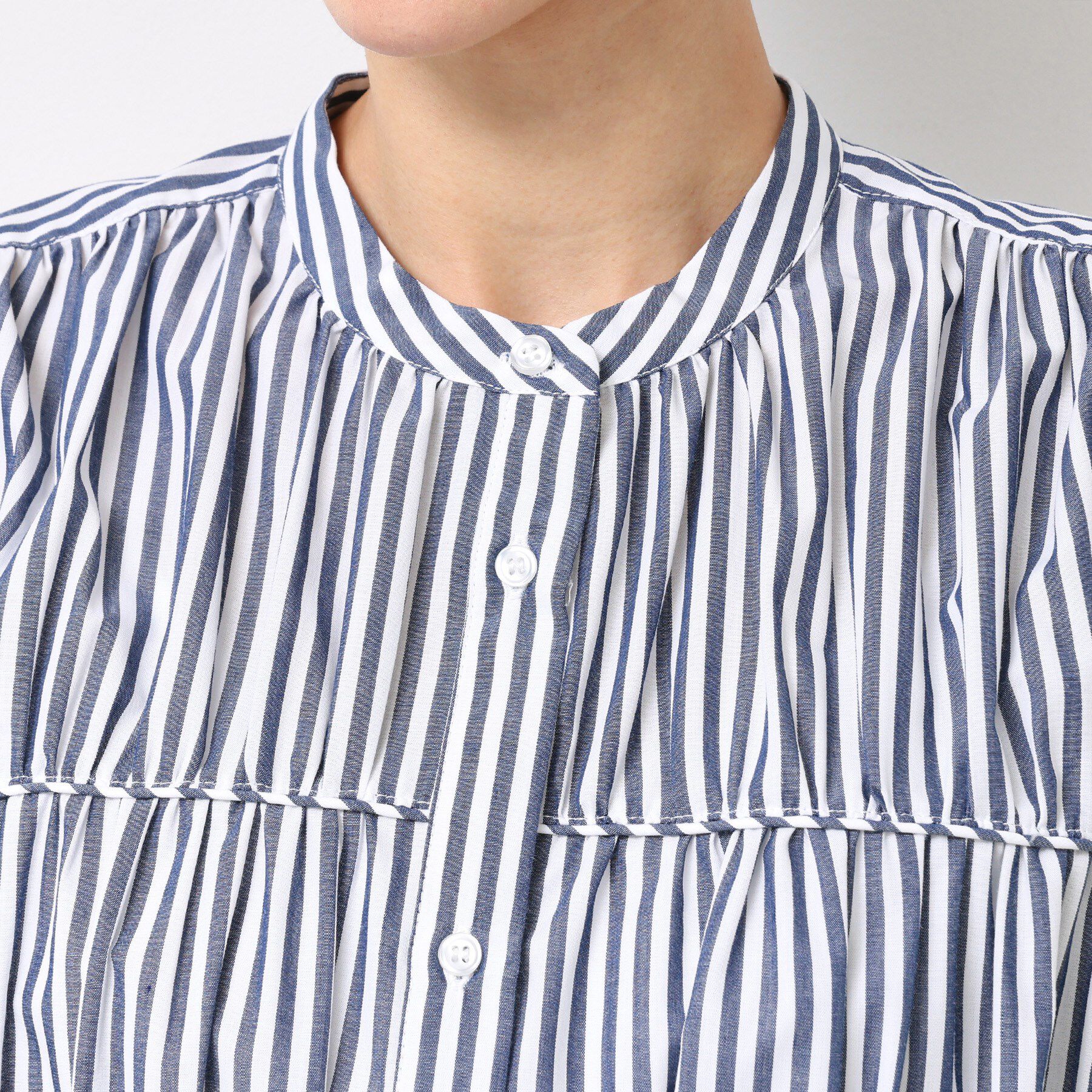 Dessin「【洗える】ストライプ柄ギャザーブラウス」|シャツ・ブラウス|