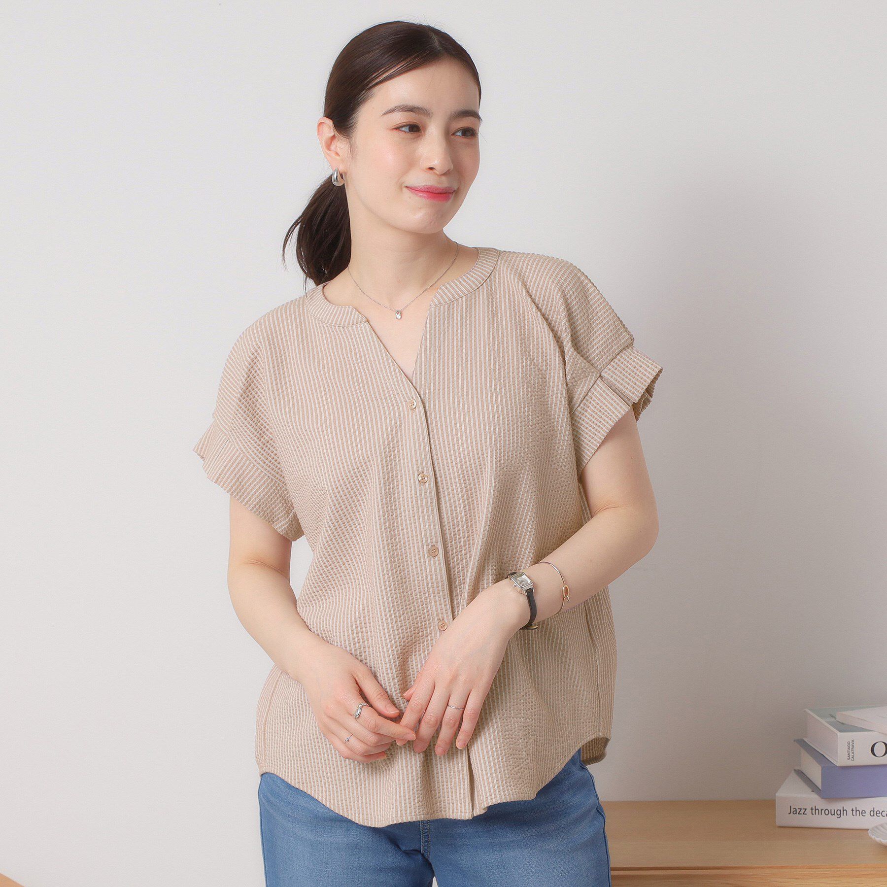 ITS&rsquo;DEMO「【洗濯機OK／洗濯後しわになりにくい】カットサッカー袖タックプルオーバー」|シャツ・ブラウス|