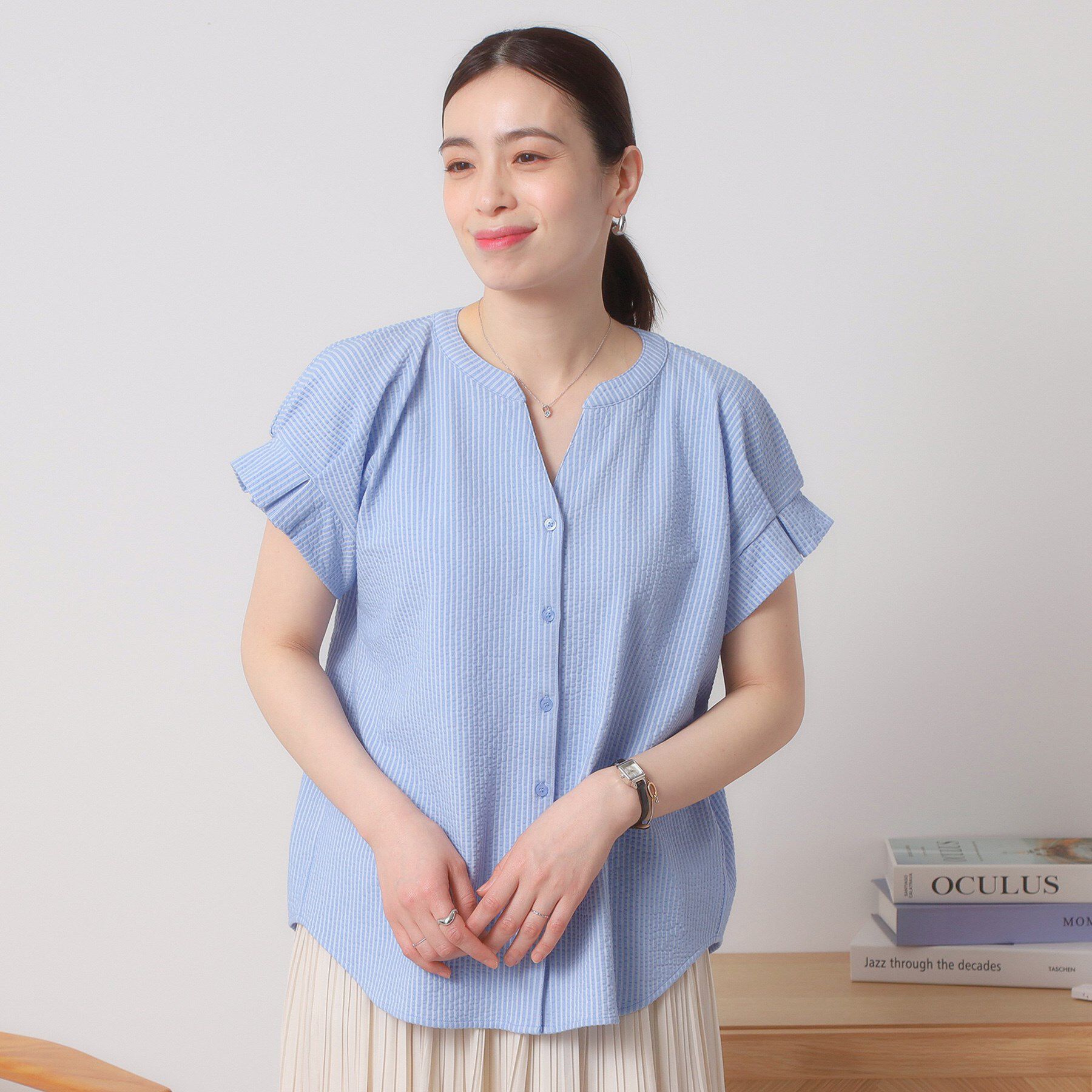 ITS&rsquo;DEMO「【洗濯機OK／洗濯後しわになりにくい】カットサッカー袖タックプルオーバー」|シャツ・ブラウス|