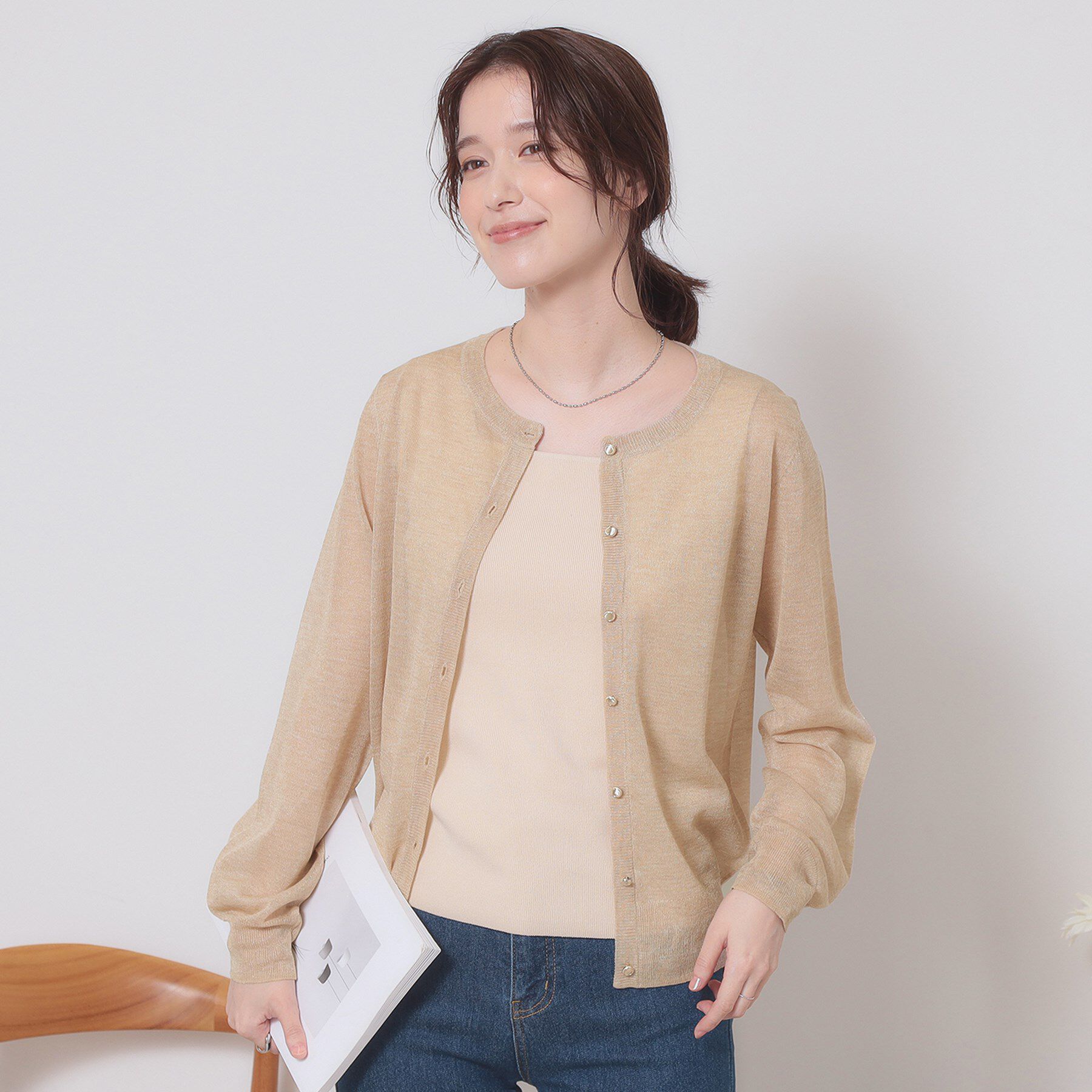 ITS&rsquo;DEMO「【定番人気／手洗い可／M・L展開】ラメクルーカーデ」|カーディガン|ベージュ(052)