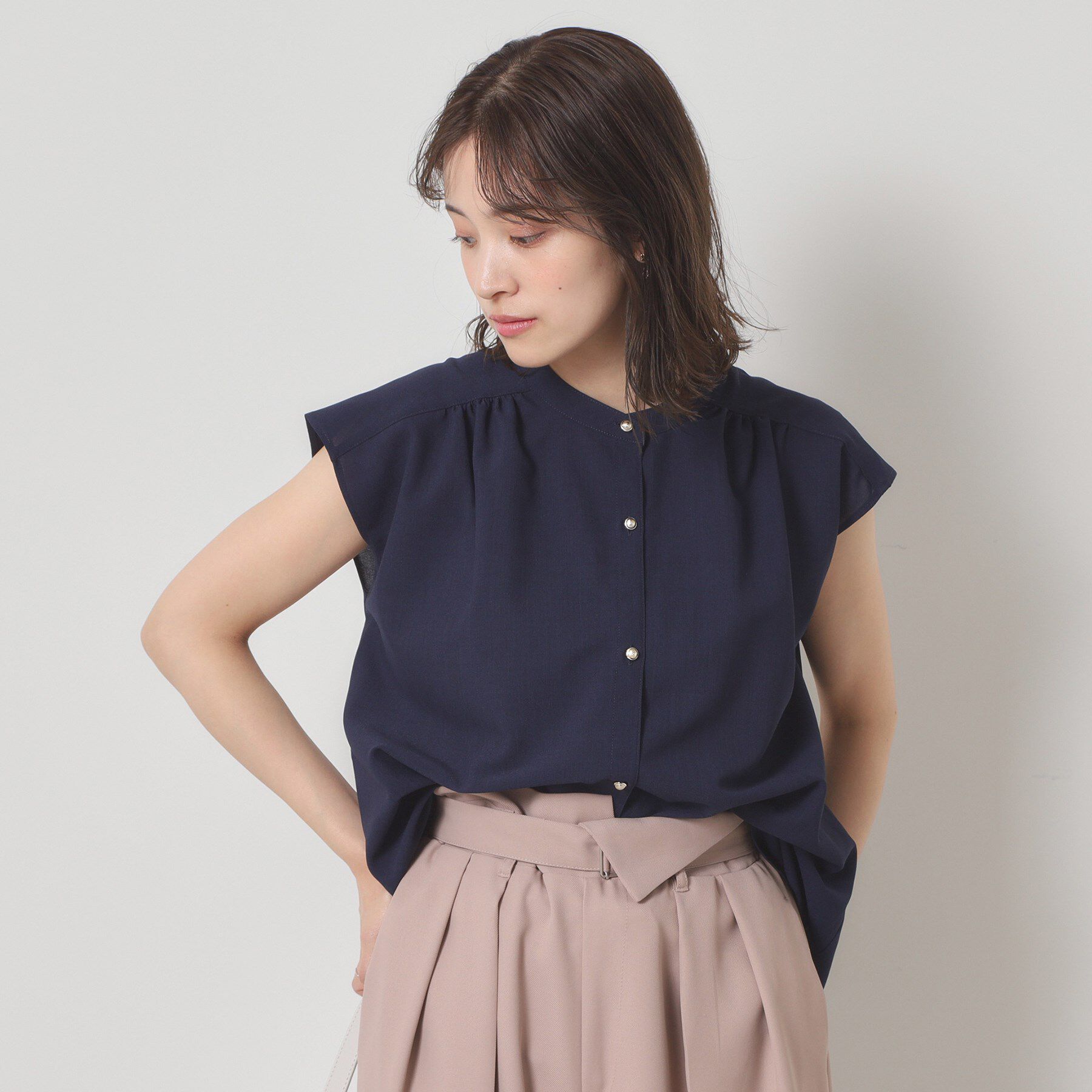 ITS&rsquo;DEMO「【清涼感／手洗い可】麻調前開きブラウス」|シャツ・ブラウス|