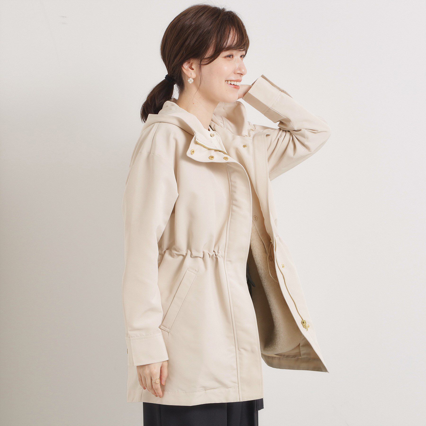 ITS&rsquo;DEMO「【撥水/花粉防止/手洗い可】ボアライナー付きミディ丈マウンテンパーカー」|ブルゾン・スタジャン|