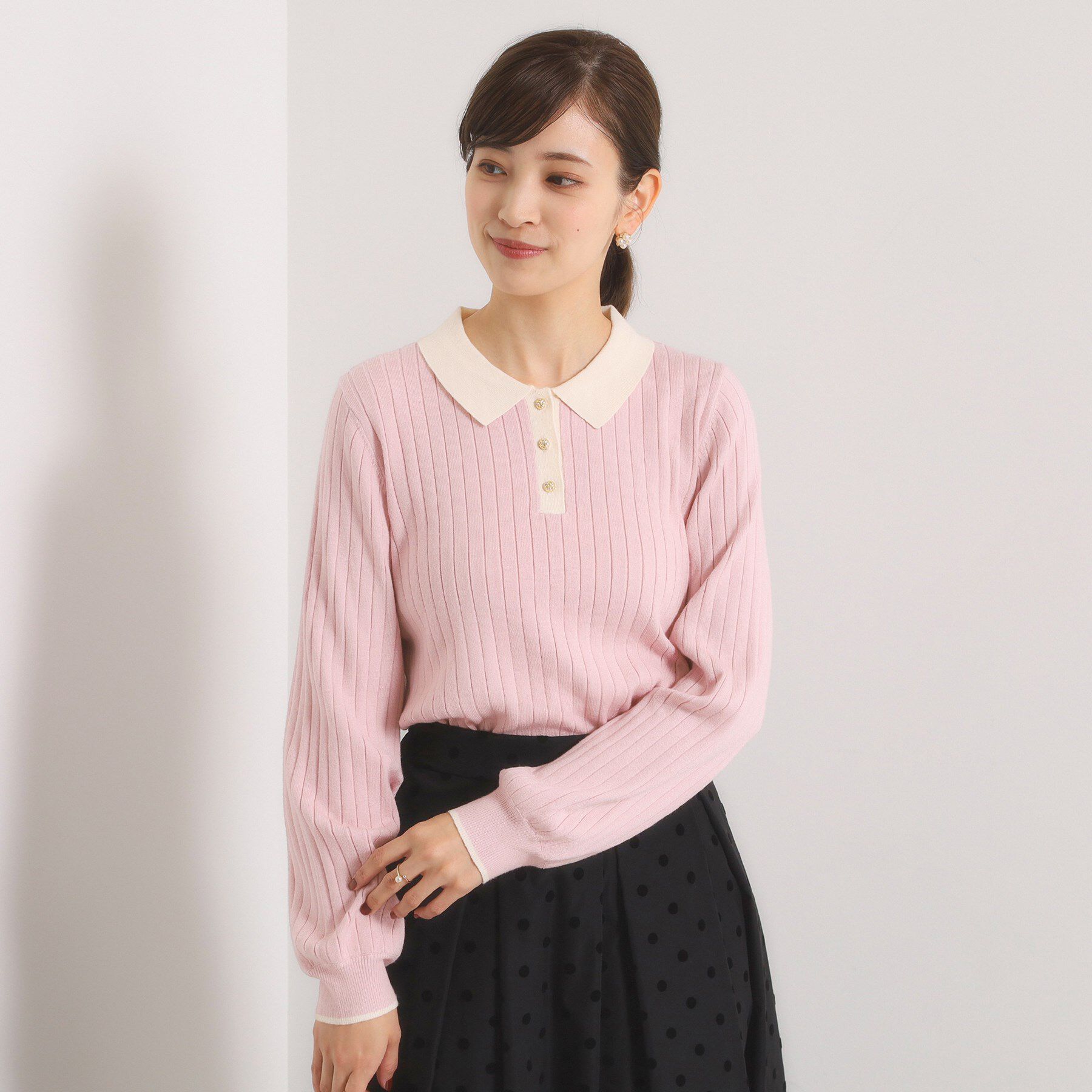 ITS&rsquo;DEMO「【手洗い可】配色ポロ襟リブニット」|ニット・セーター|