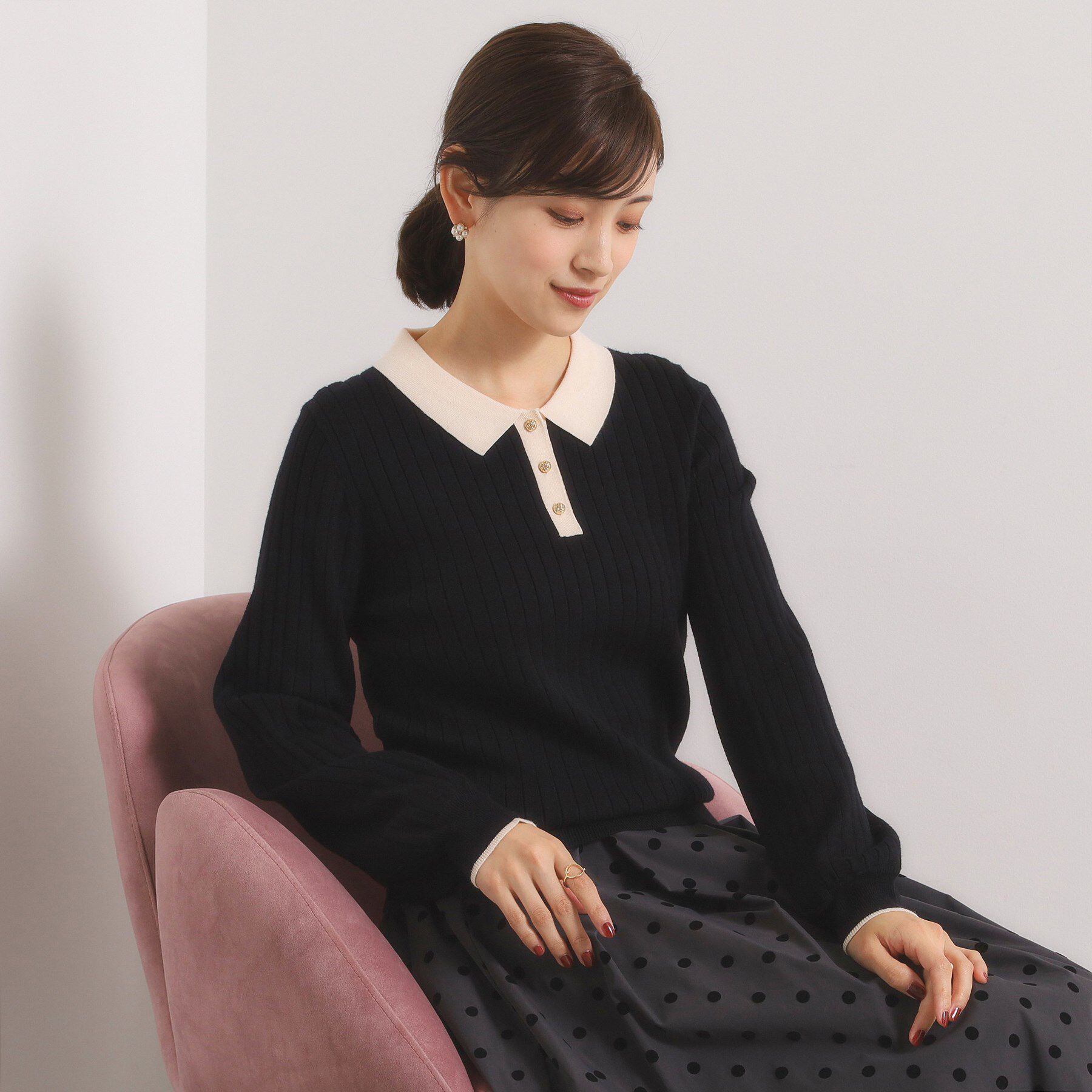 ITS&rsquo;DEMO「【手洗い可】配色ポロ襟リブニット」|ニット・セーター|