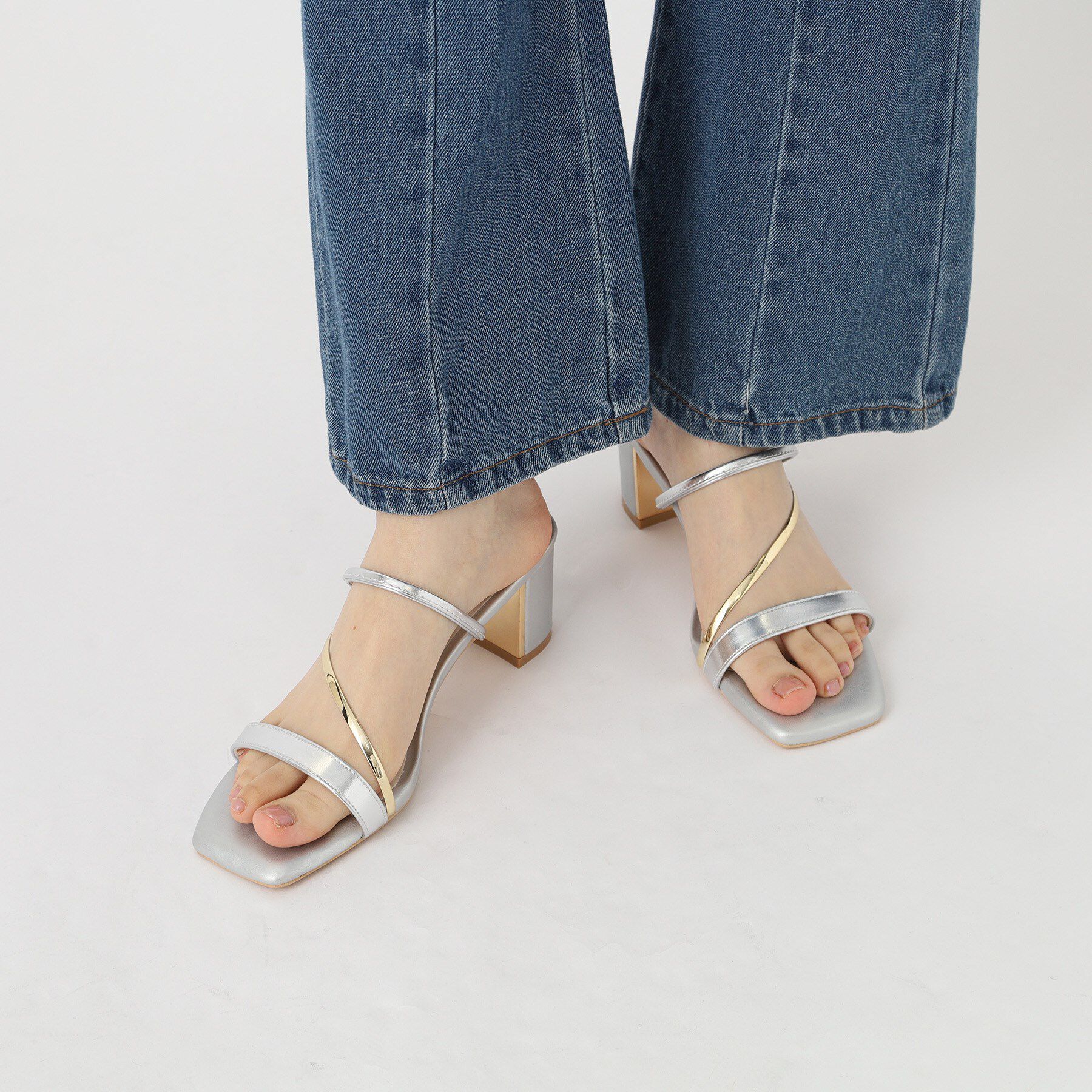 ESPERANZA「ゴールドラインプレートヒールミュール」|サンダル|