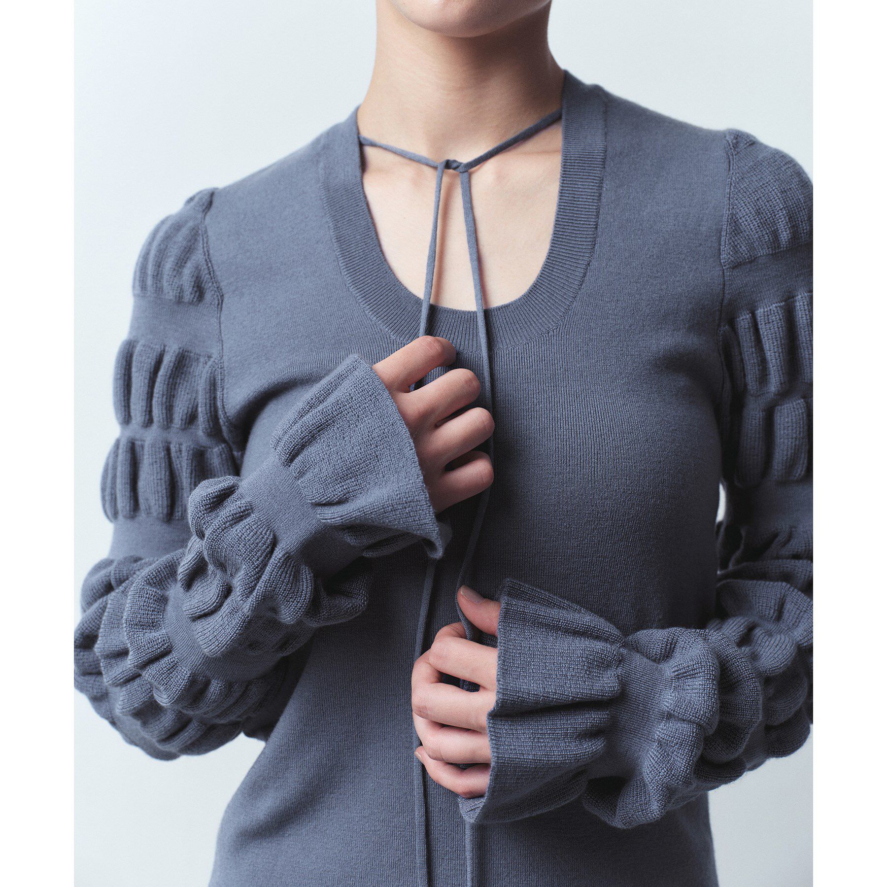 CODE A「gathered sleeves knit」|ニット・セーター|ブルー(091)