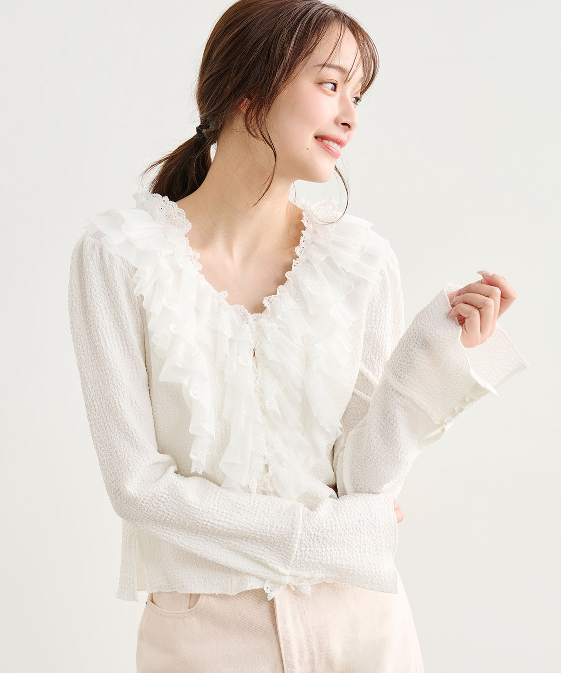 COCO DEAL「レースフリルカットジャカードトップス」|Tシャツ・カットソー|