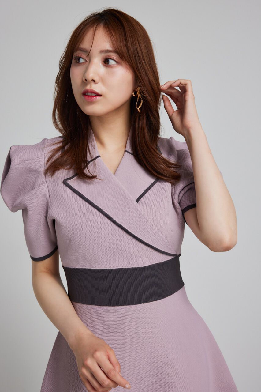 rienda「テーラードカラーミニフレアハーフスリーヴニットワンピース」|ワンピース|