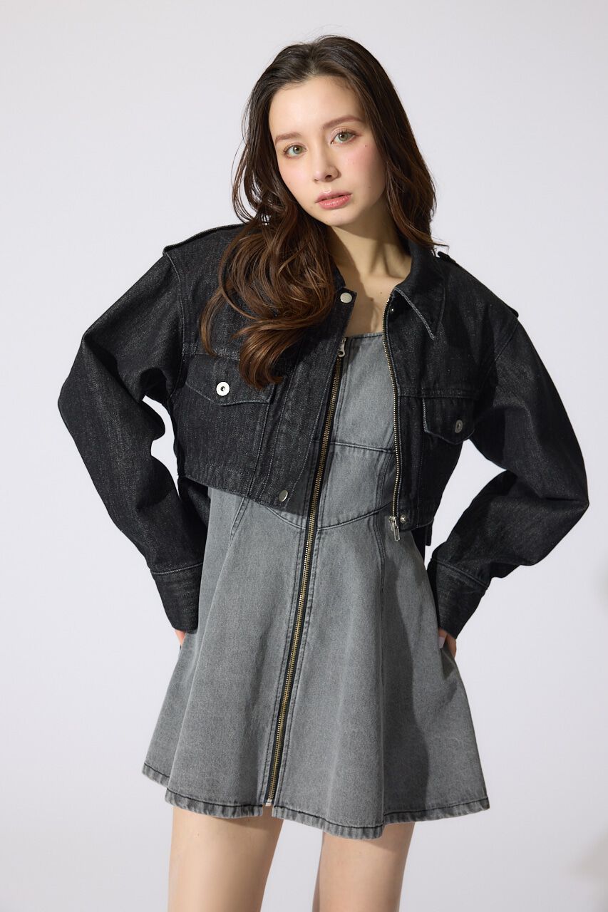 rienda「ベルト付きデニムジャケット」|デニムジャケット|BLK