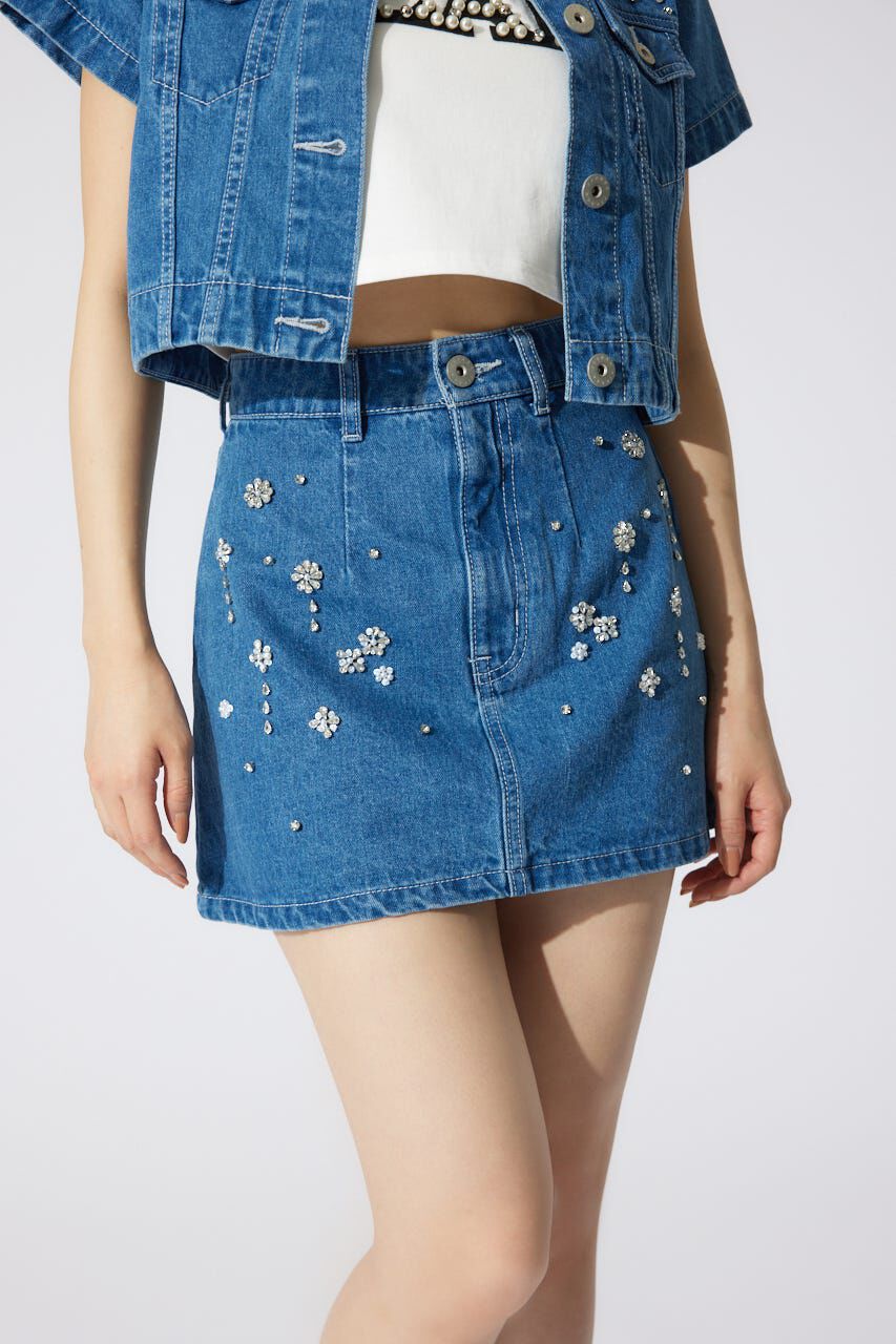 rienda「ミックスフラワービジュージャストウエストデニムスカート」|スカート|