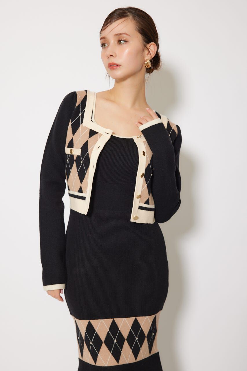 rienda「アーガイルバイカラーカーディガンセットニットワンピース」|ワンピース|