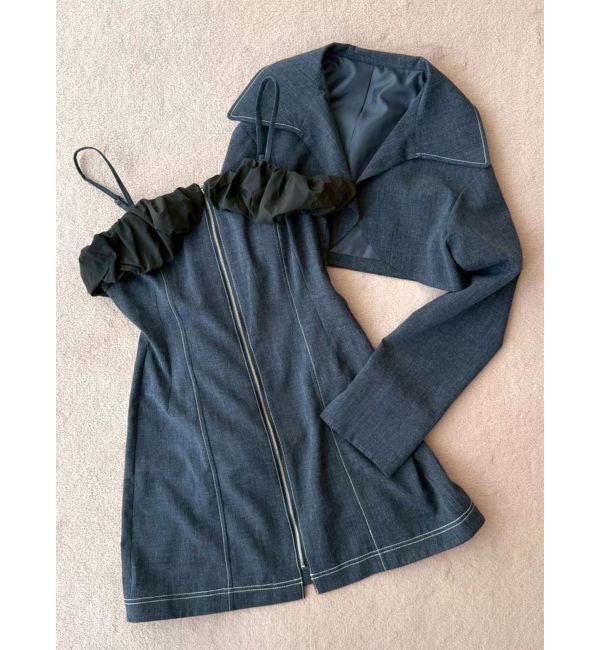 CALNAMUR「クロップドジャケット＆ミニワンピースセット」|ワンピース|ブルー